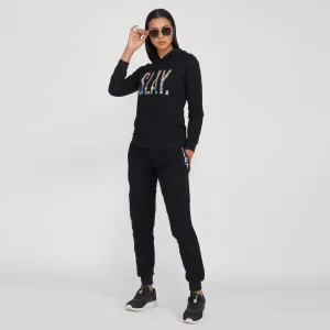 SLAY. Classic Women's Limited Edition Holographic Mirror Foil Print Black Tracksuit