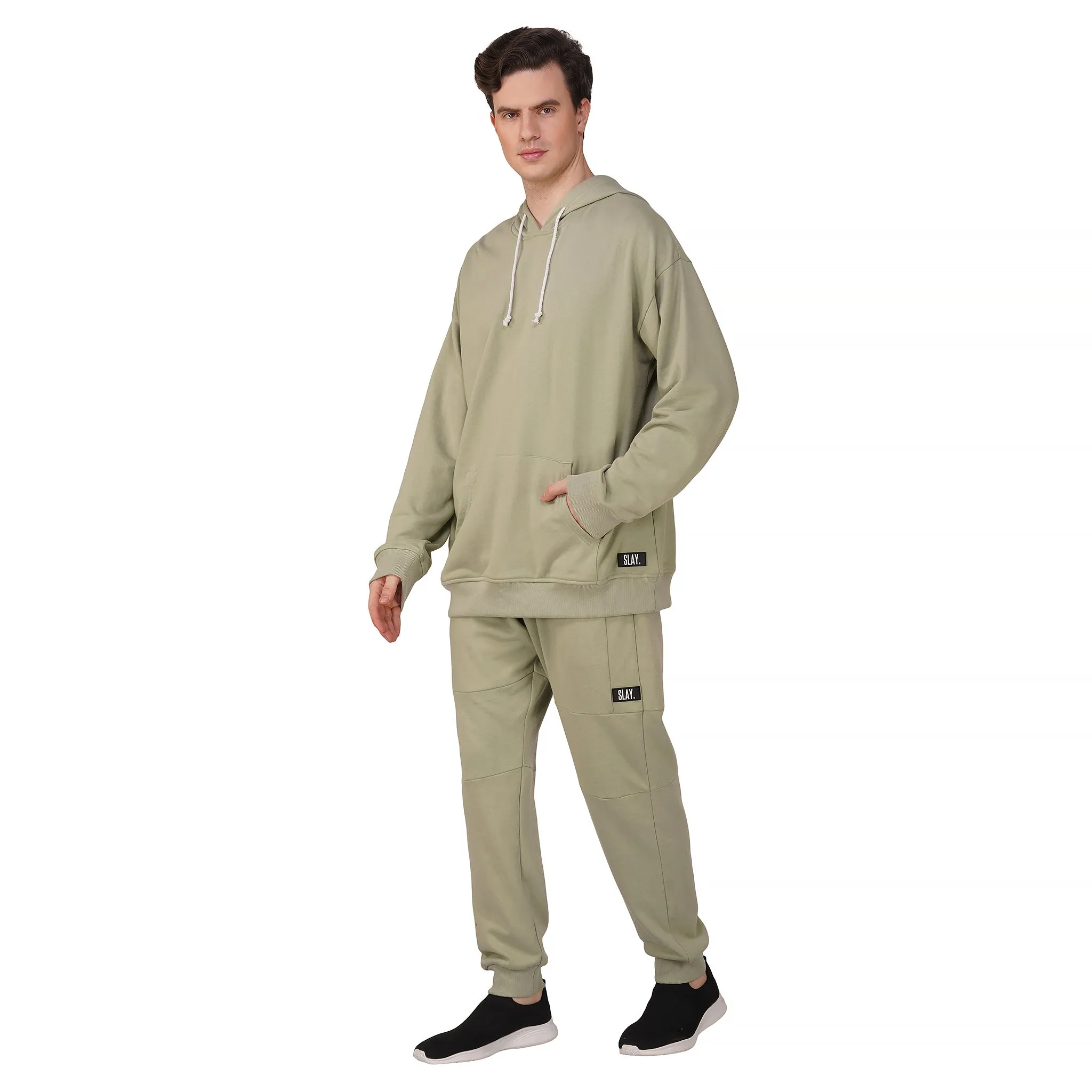 SLAY. Men's Light Olive Oversized Drop Shoulder Hoodie & Joggers Co-ord Set