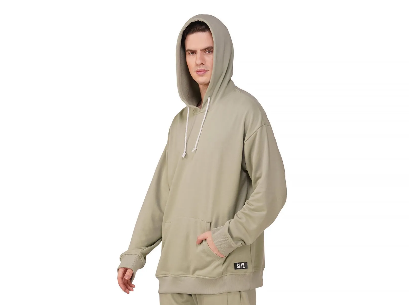 SLAY. Men's Light Olive Oversized Drop Shoulder Hoodie