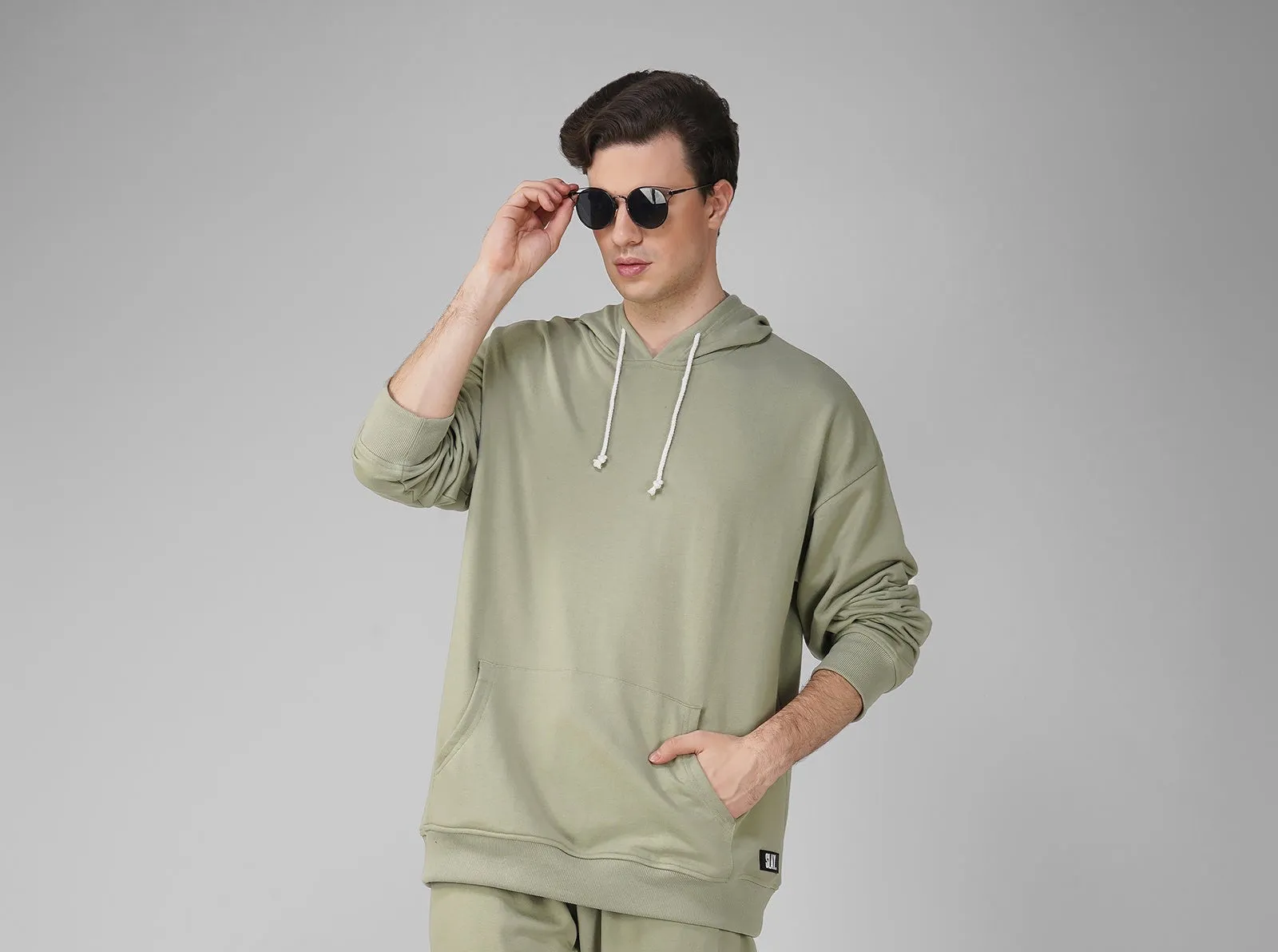 SLAY. Men's Light Olive Oversized Drop Shoulder Hoodie