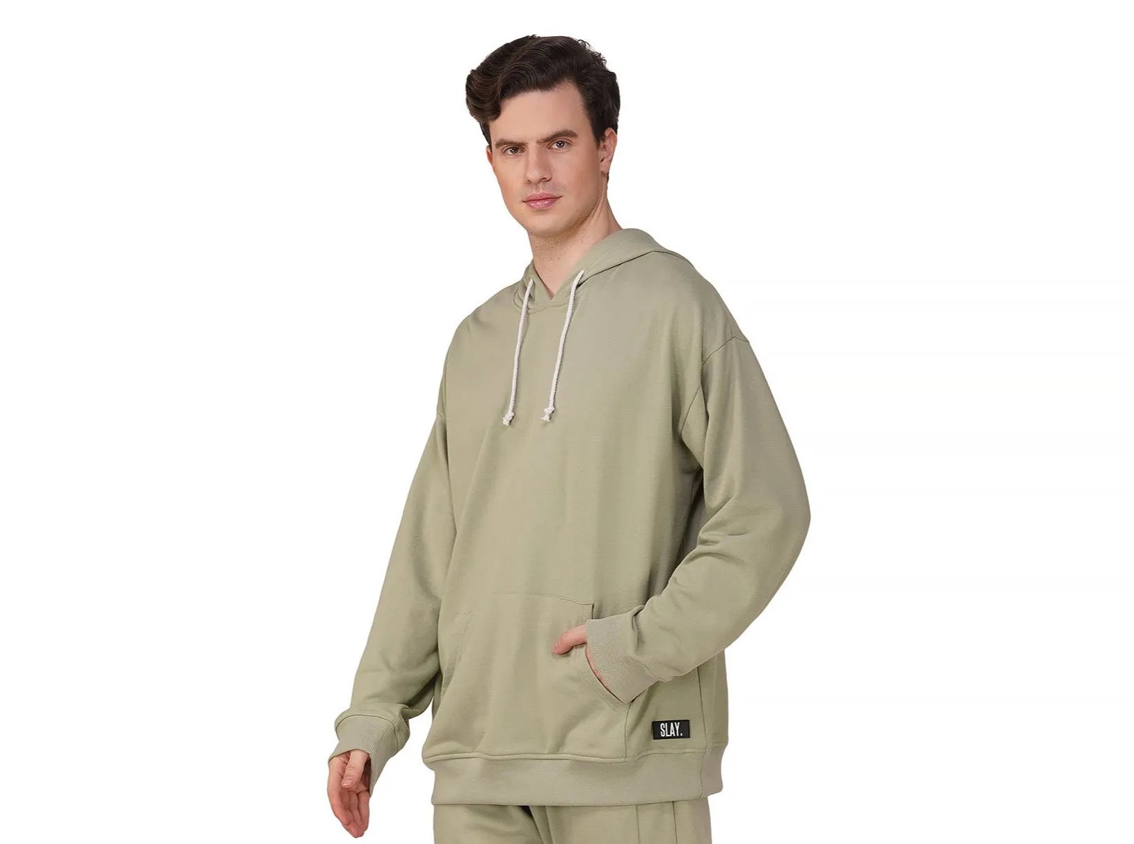 SLAY. Men's Light Olive Oversized Drop Shoulder Hoodie