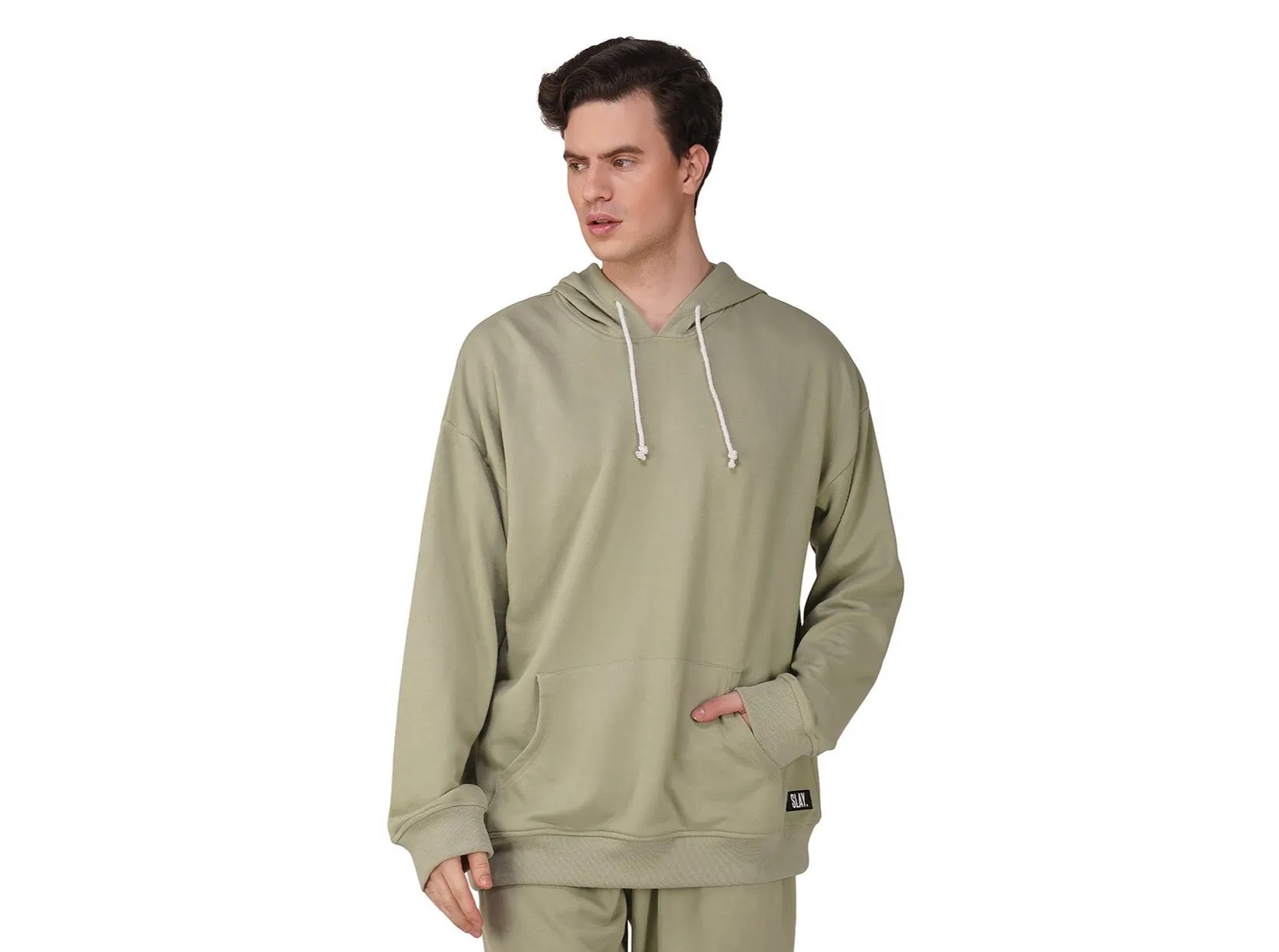 SLAY. Men's Light Olive Oversized Drop Shoulder Hoodie