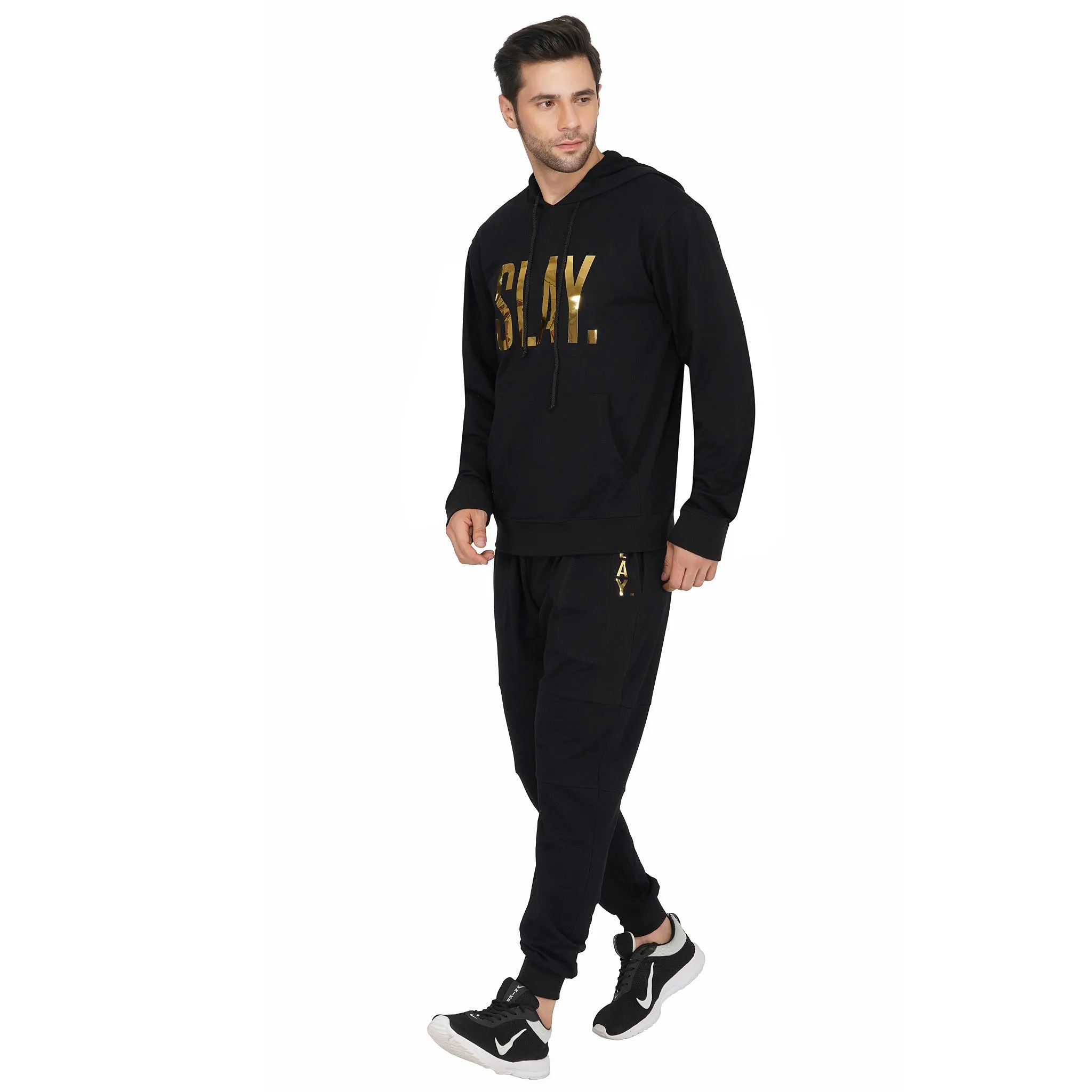 SLAY. Men's Limited Edition Gold Foil Printed Black Printed Tracksuit