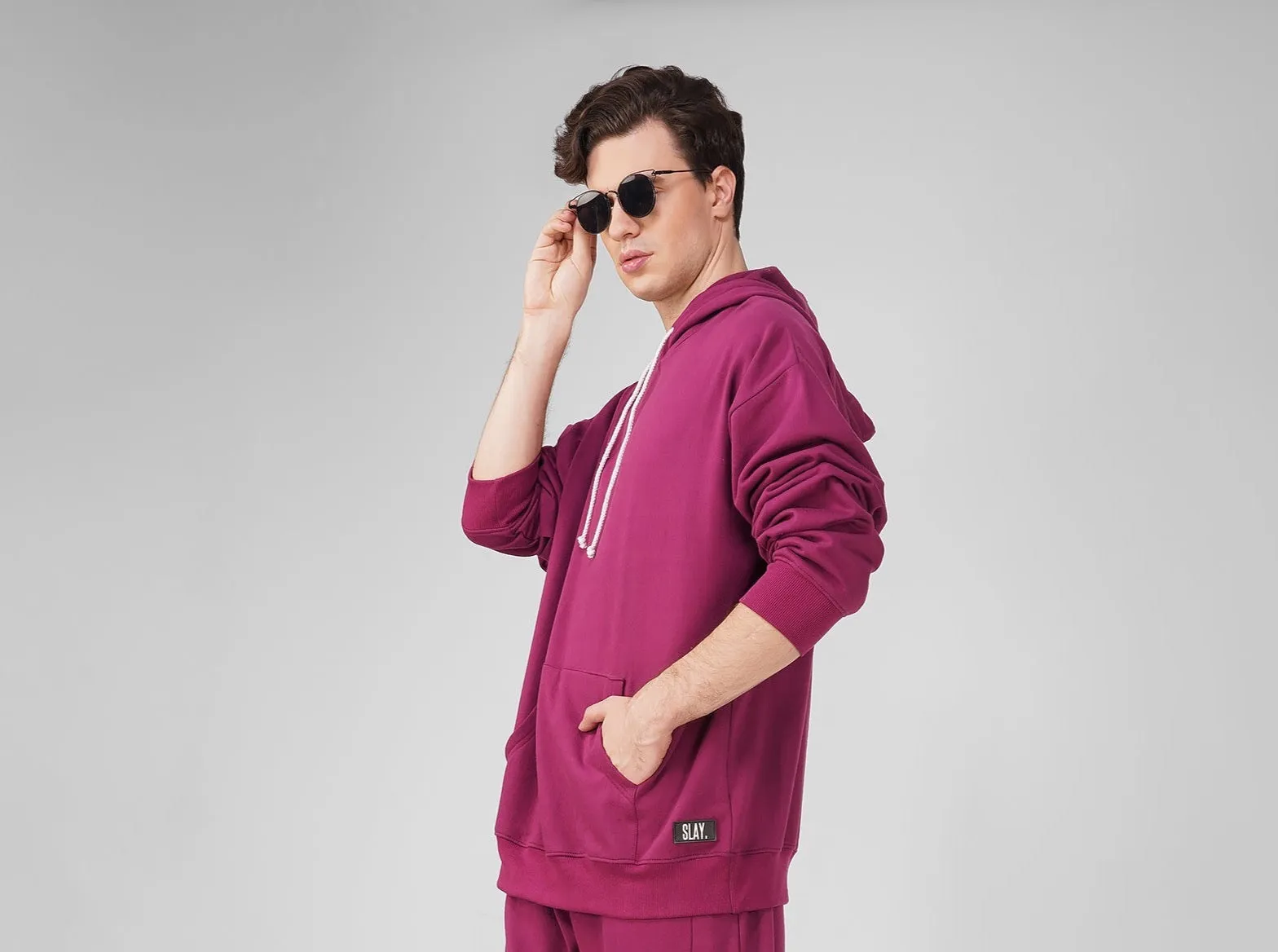 SLAY. Men's Magenta Oversized Drop Shoulder Hoodie