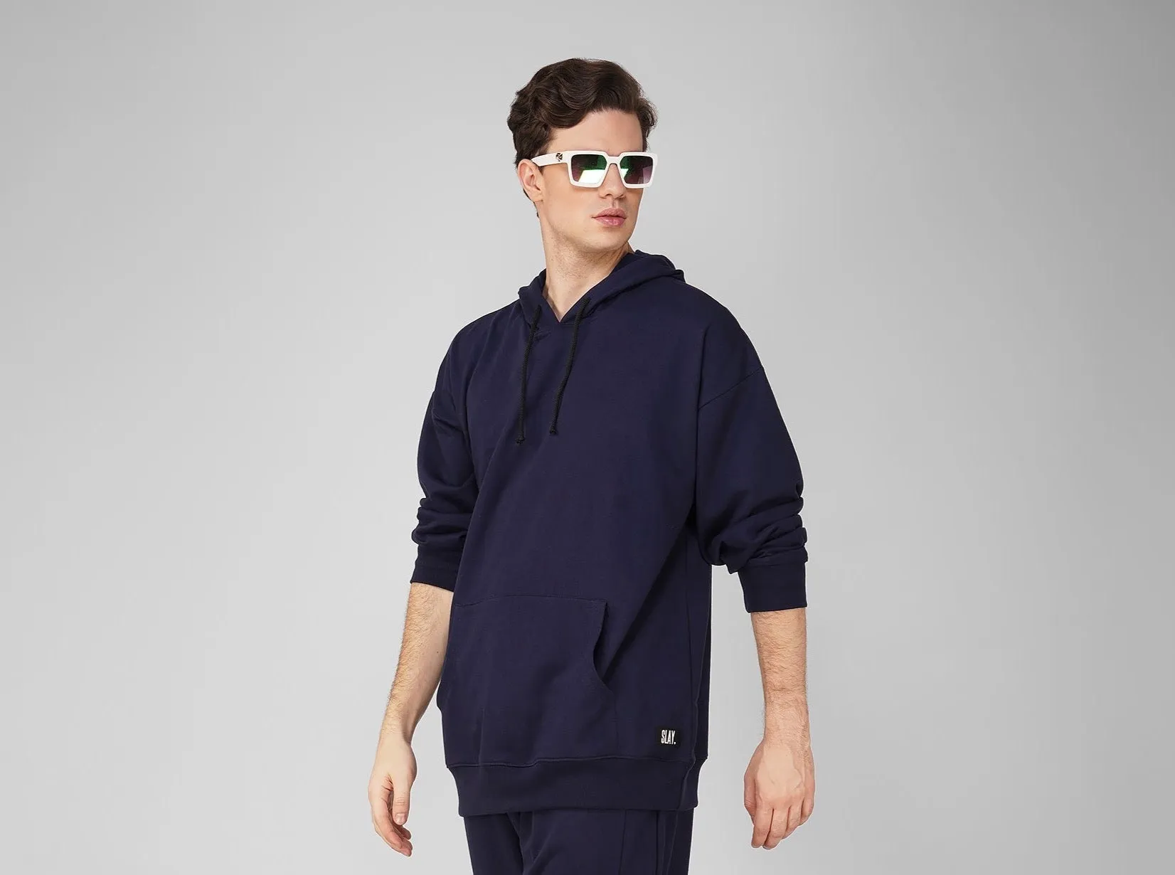 SLAY. Men's Navy Oversized Drop Shoulder Hoodie