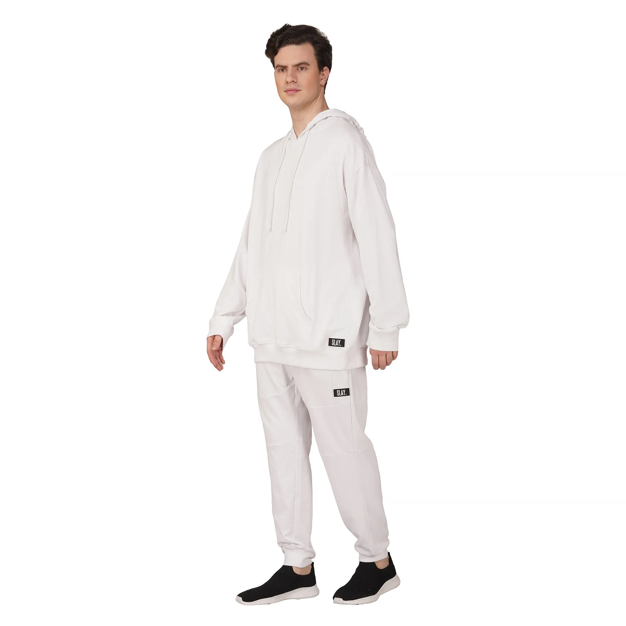 SLAY. Men's White Oversized Drop Shoulder Hoodie & Joggers Co-ord Set