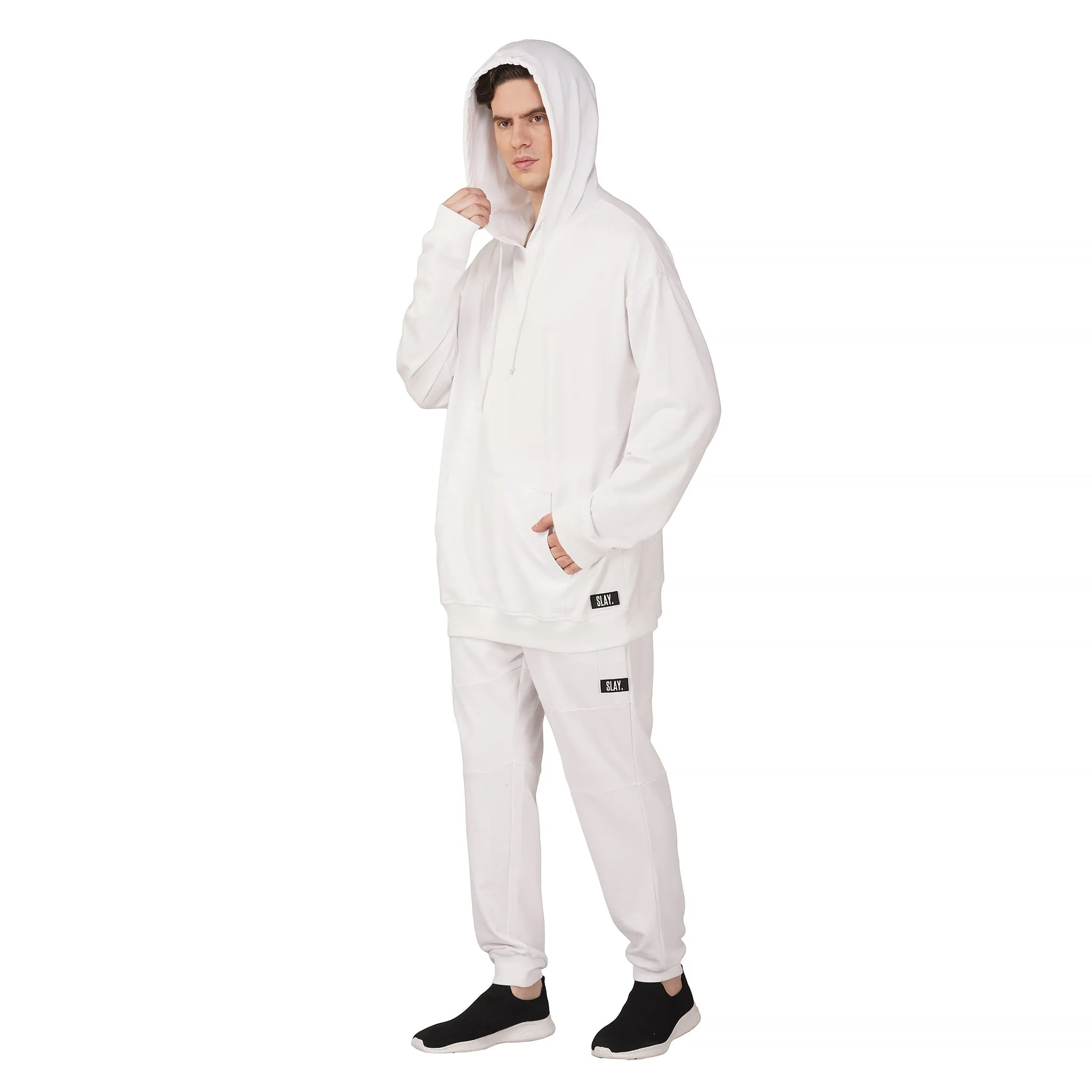 SLAY. Men's White Oversized Drop Shoulder Hoodie & Joggers Co-ord Set