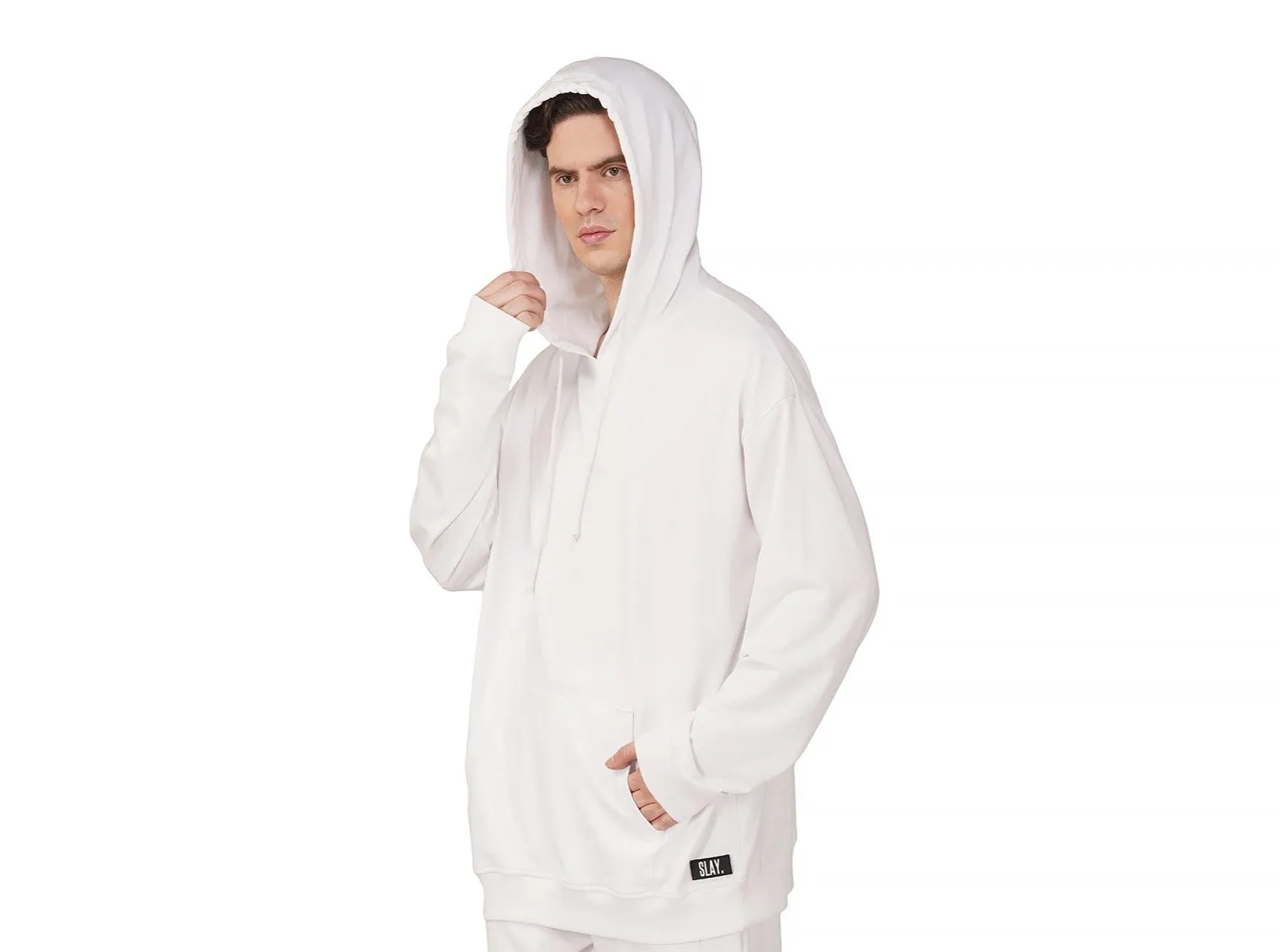 SLAY. Men's White Oversized Drop Shoulder Hoodie