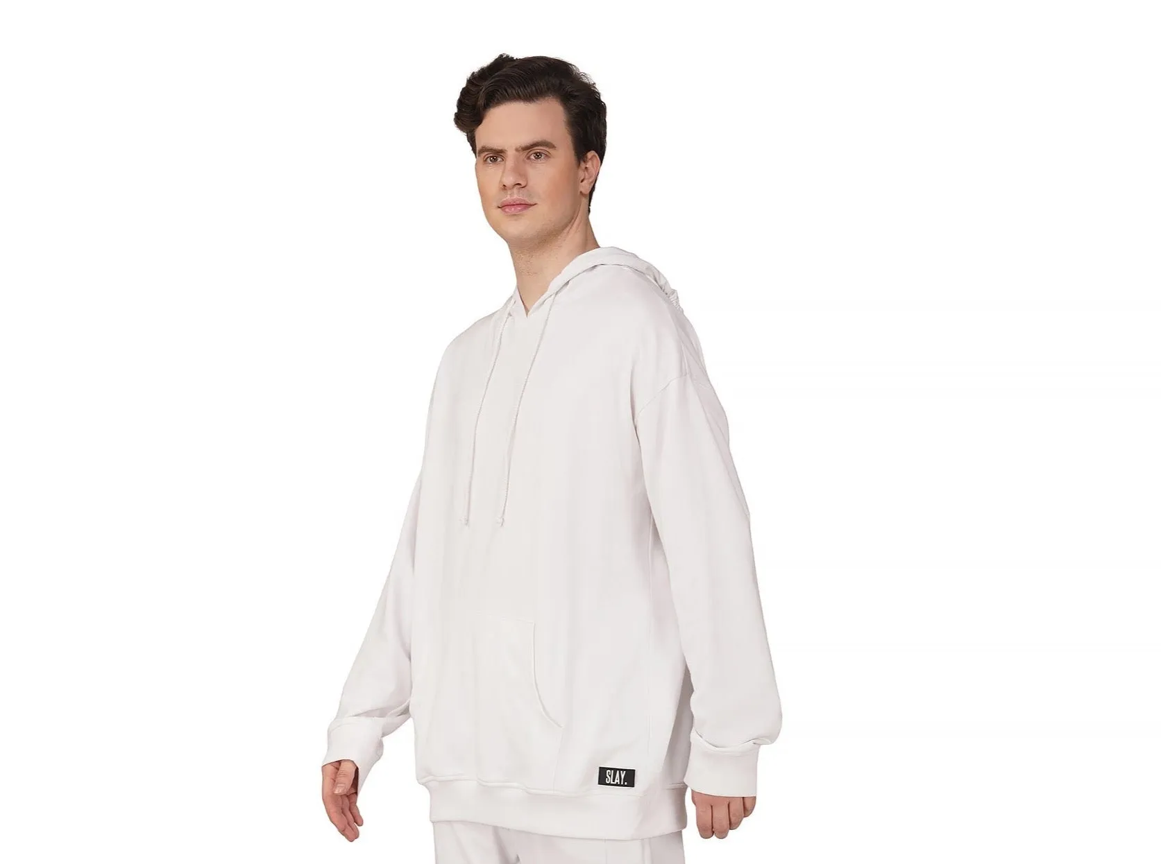 SLAY. Men's White Oversized Drop Shoulder Hoodie