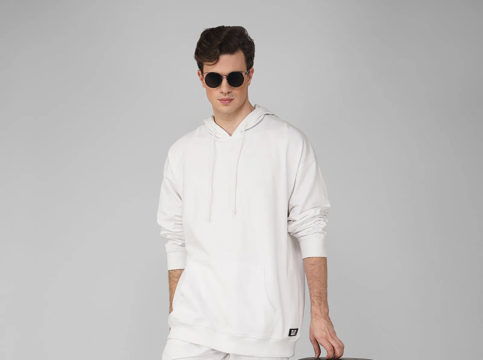 SLAY. Men's White Oversized Drop Shoulder Hoodie