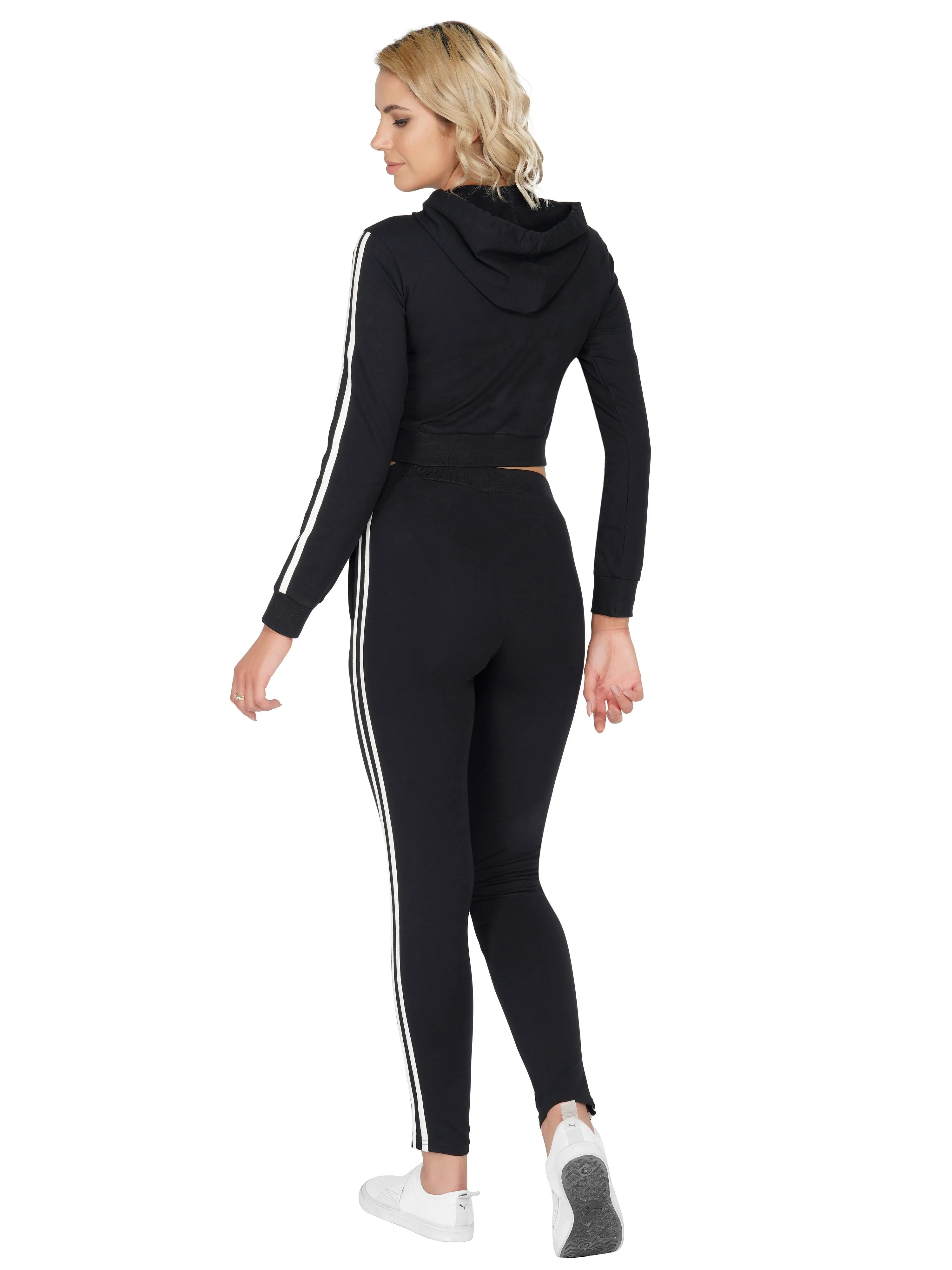 SLAY. Sport Women's Black Printed Tracksuit with White Side Stripes