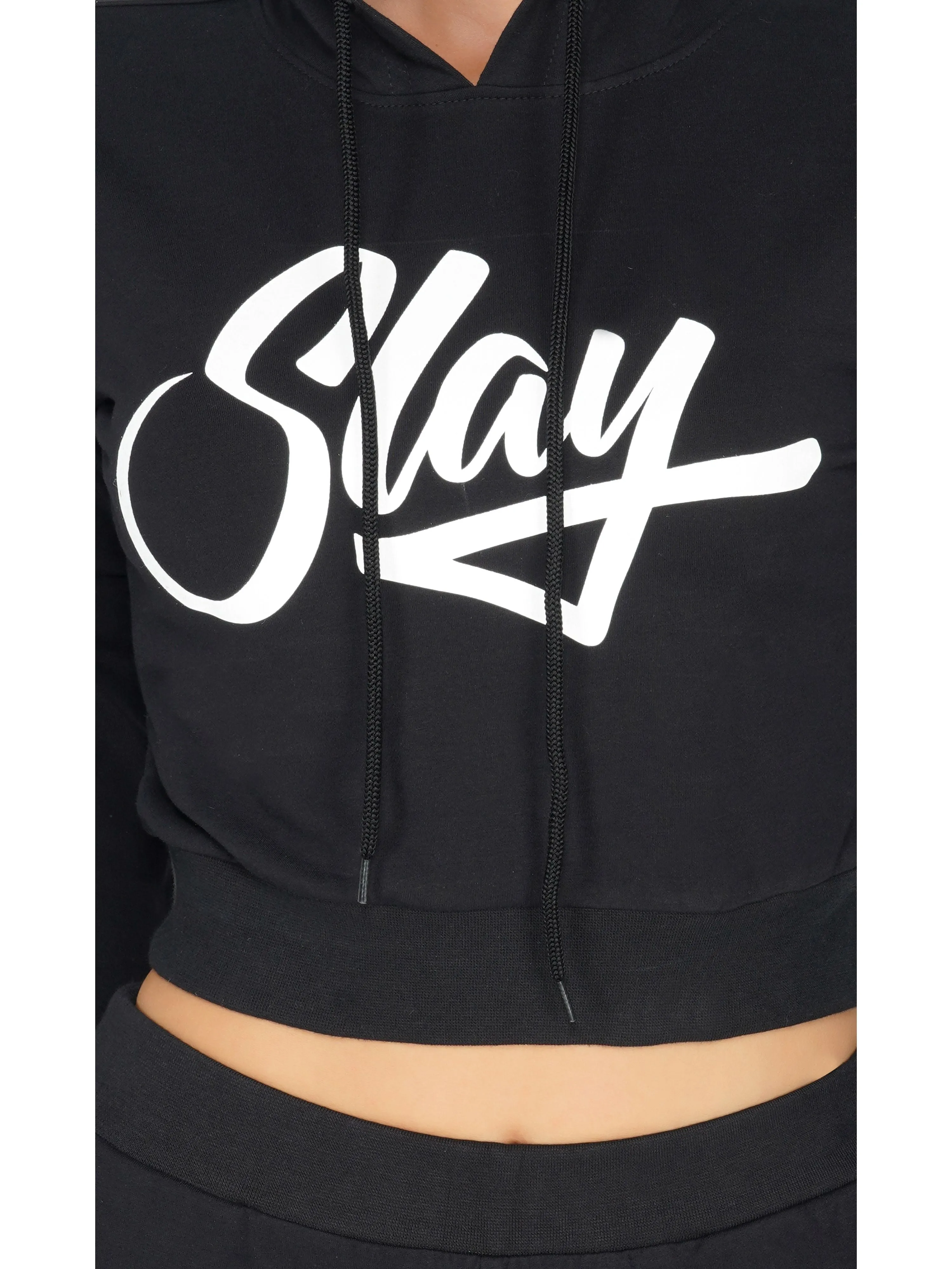 SLAY. Sport Women's Black Printed Tracksuit with White Side Stripes