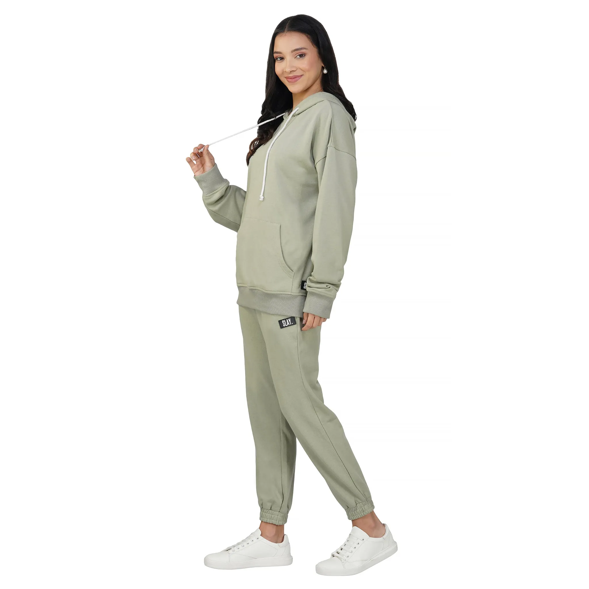 SLAY. Women's Light Olive Drop Shoulder Hoodie & Joggers Co-ord Set