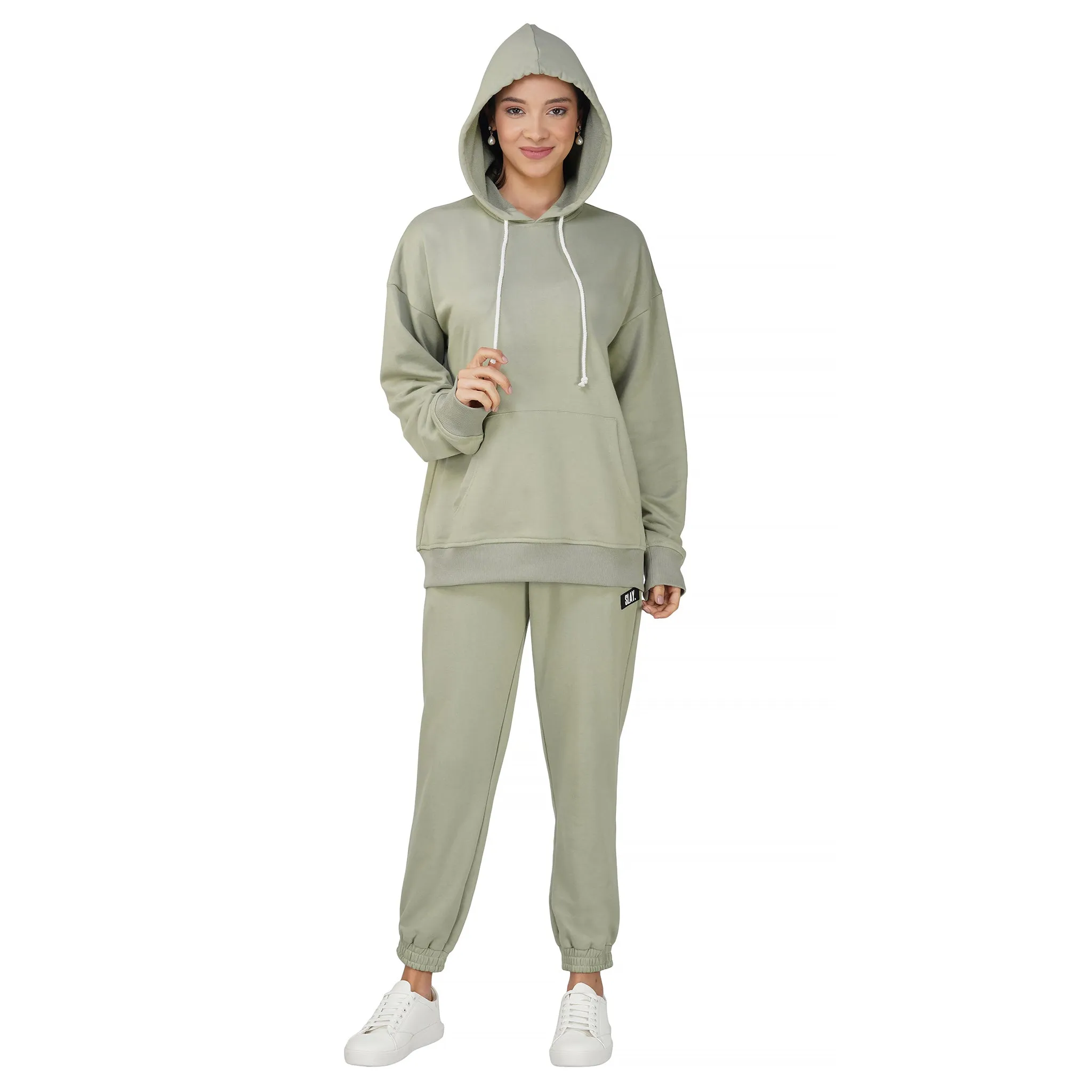 SLAY. Women's Light Olive Drop Shoulder Hoodie & Joggers Co-ord Set