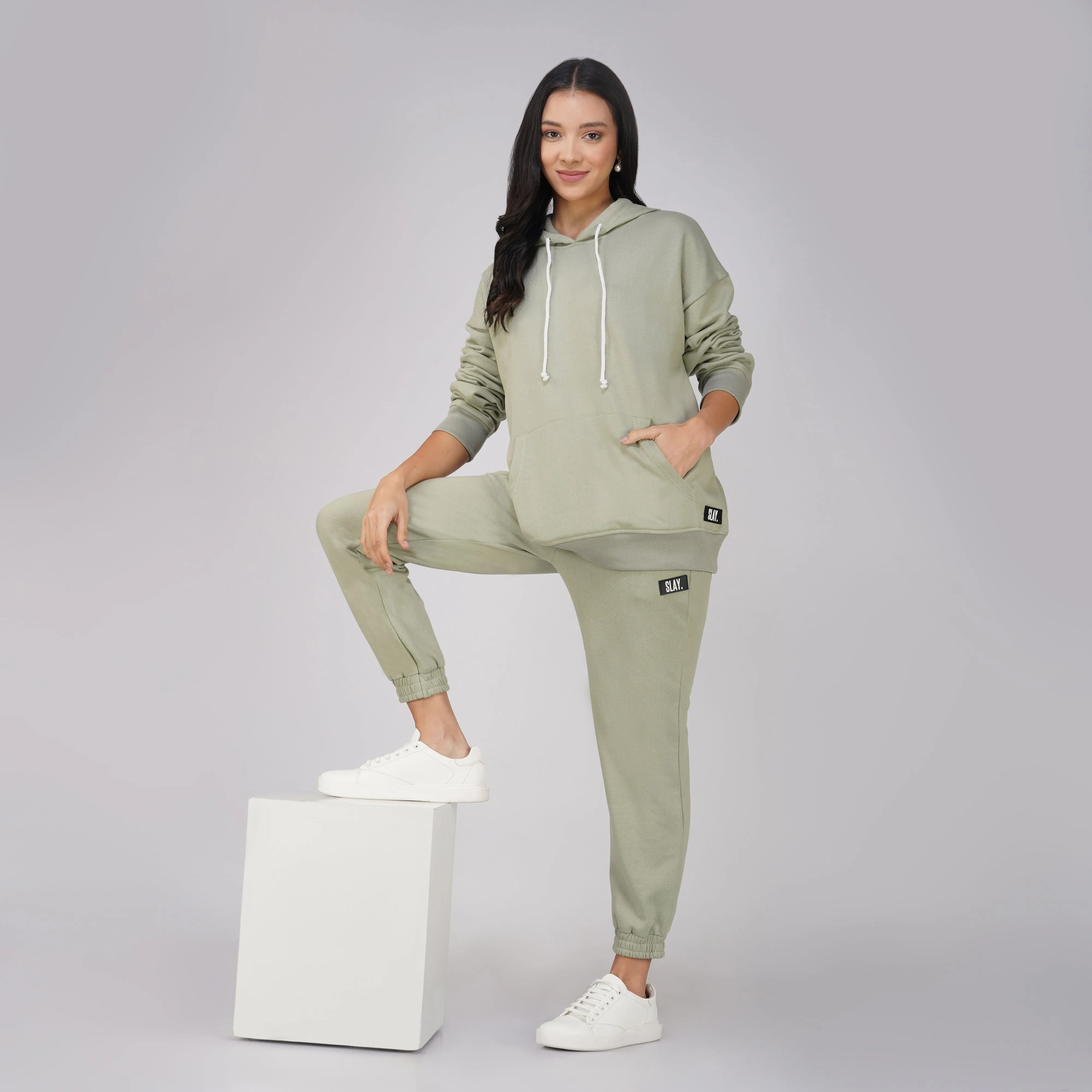 SLAY. Women's Light Olive Drop Shoulder Hoodie & Joggers Co-ord Set