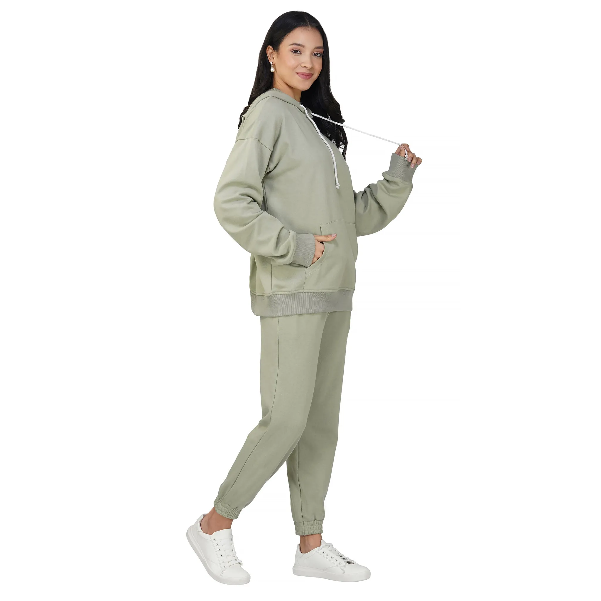 SLAY. Women's Light Olive Drop Shoulder Hoodie & Joggers Co-ord Set