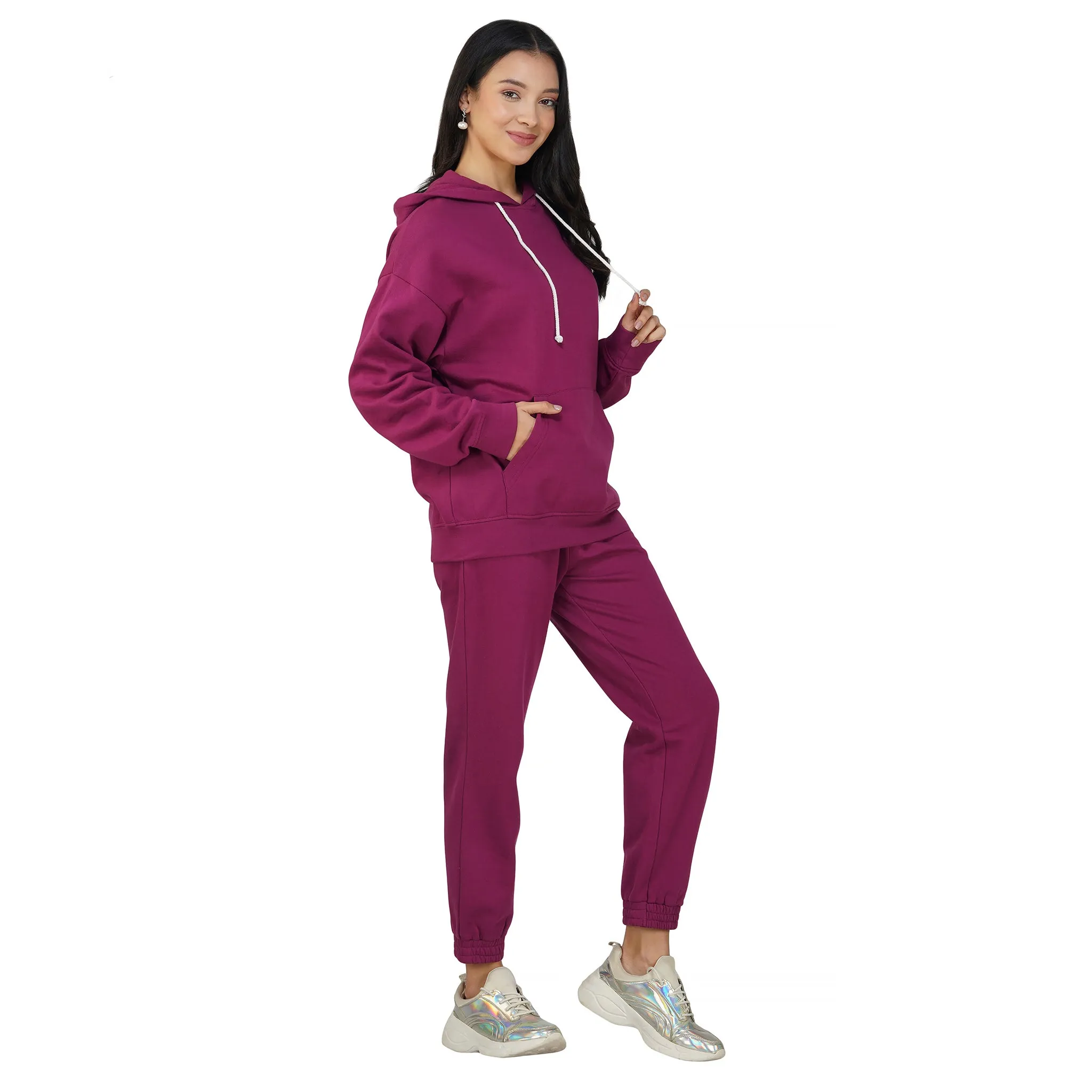 SLAY. Women's Magenta Drop Shoulder Hoodie & Joggers Co-ord Set