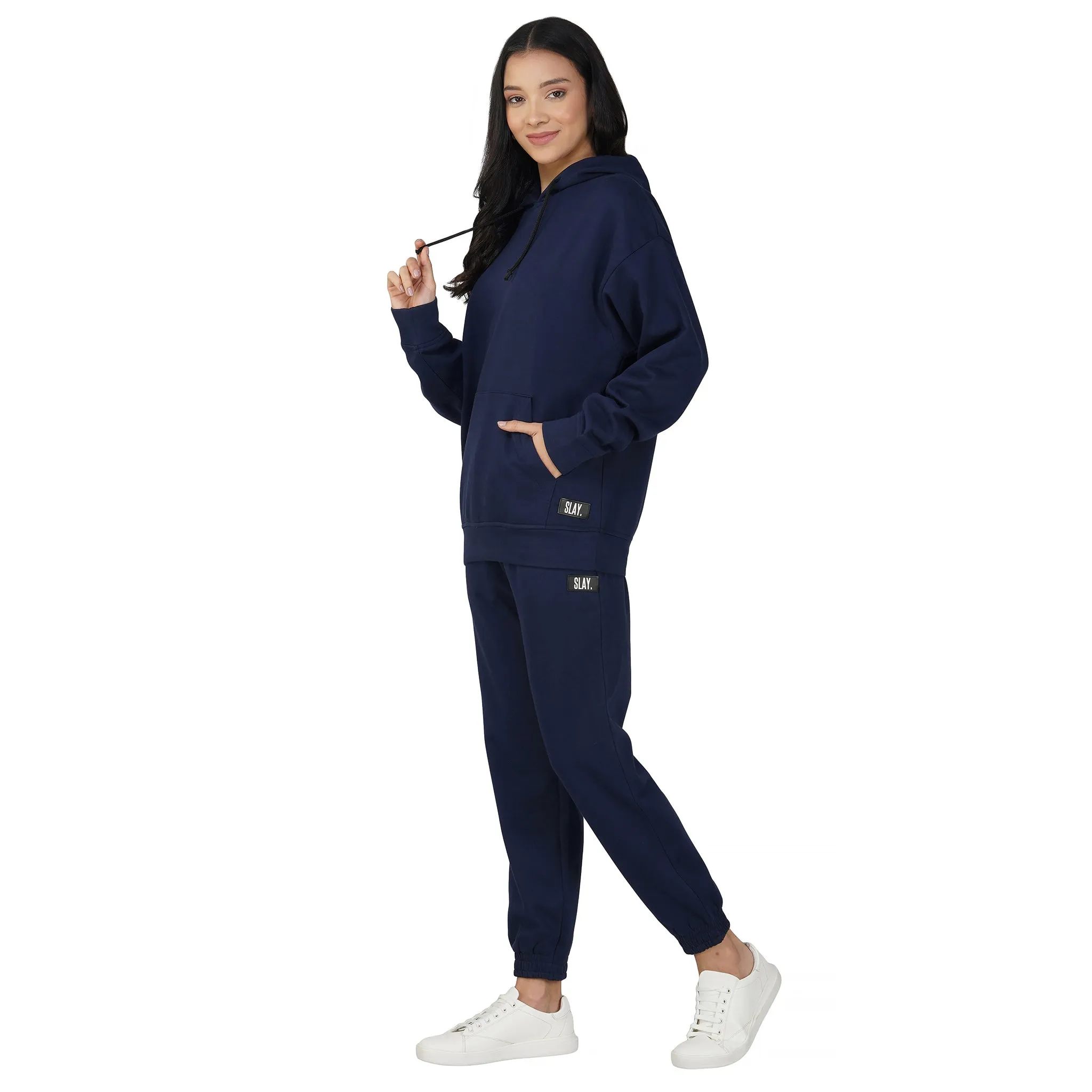 SLAY. Women's Navy Drop Shoulder Hoodie & Joggers Co-ord Set