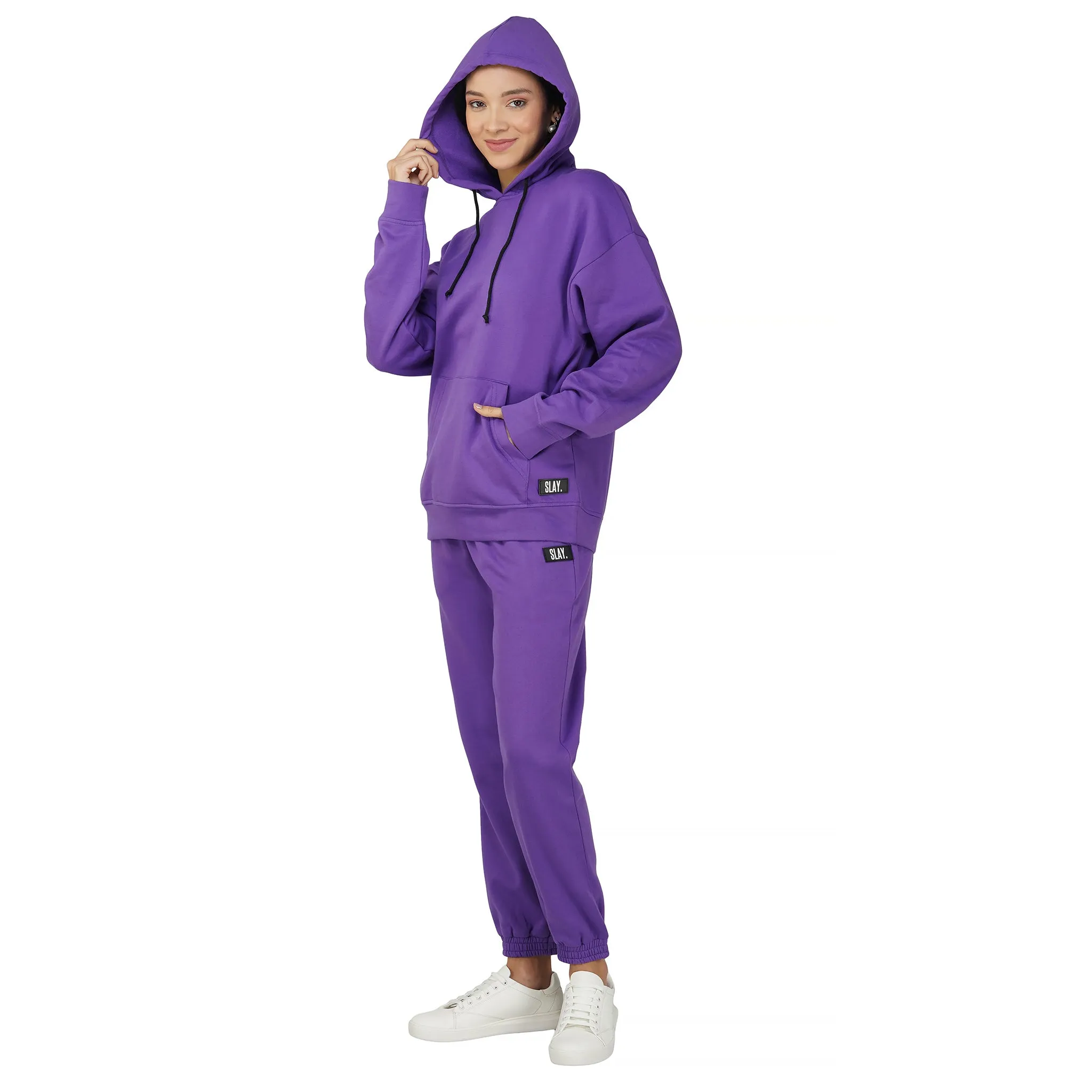 SLAY. Women's Purple Oversized Drop Shoulder Hoodie & Joggers Co-ord Set