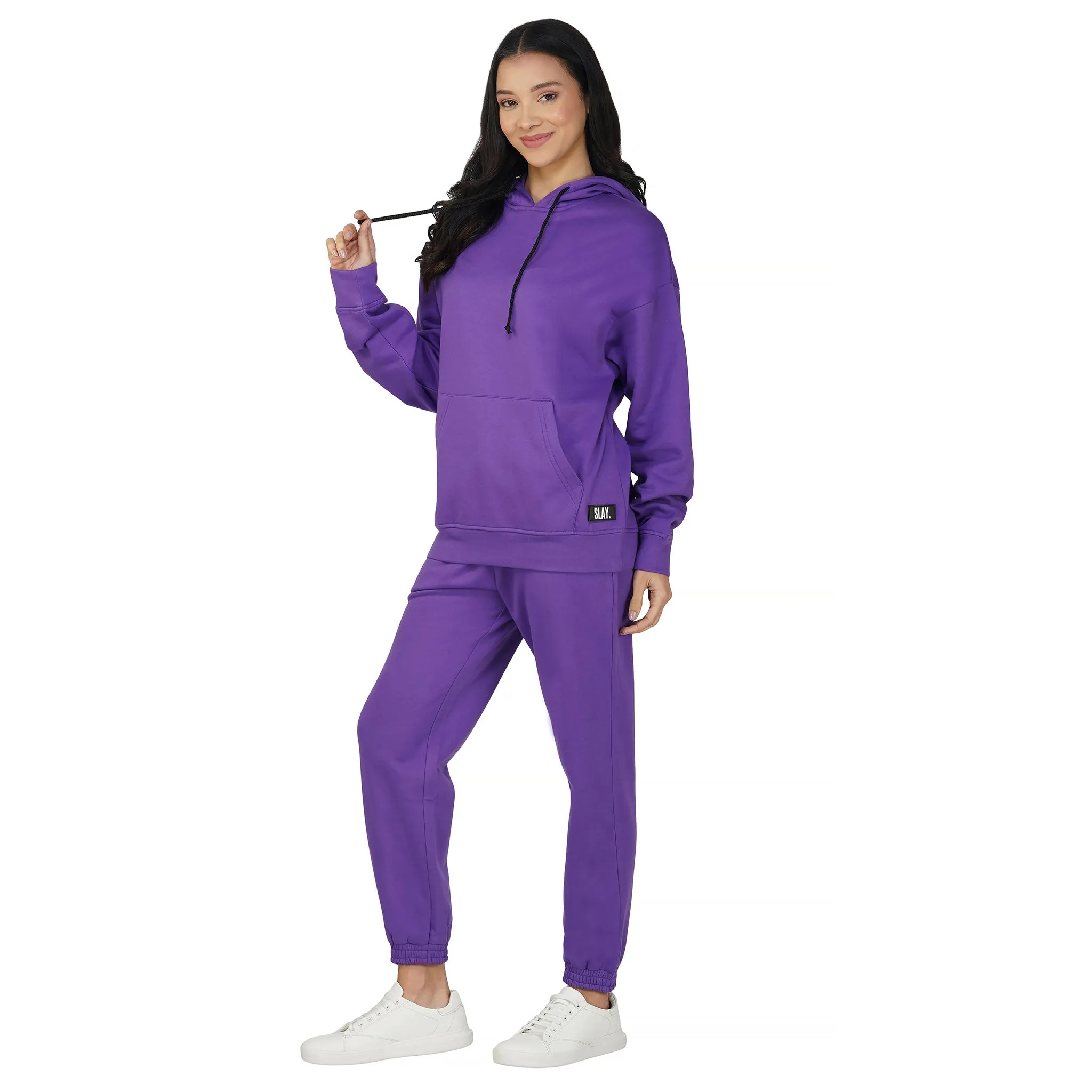 SLAY. Women's Purple Oversized Drop Shoulder Hoodie & Joggers Co-ord Set