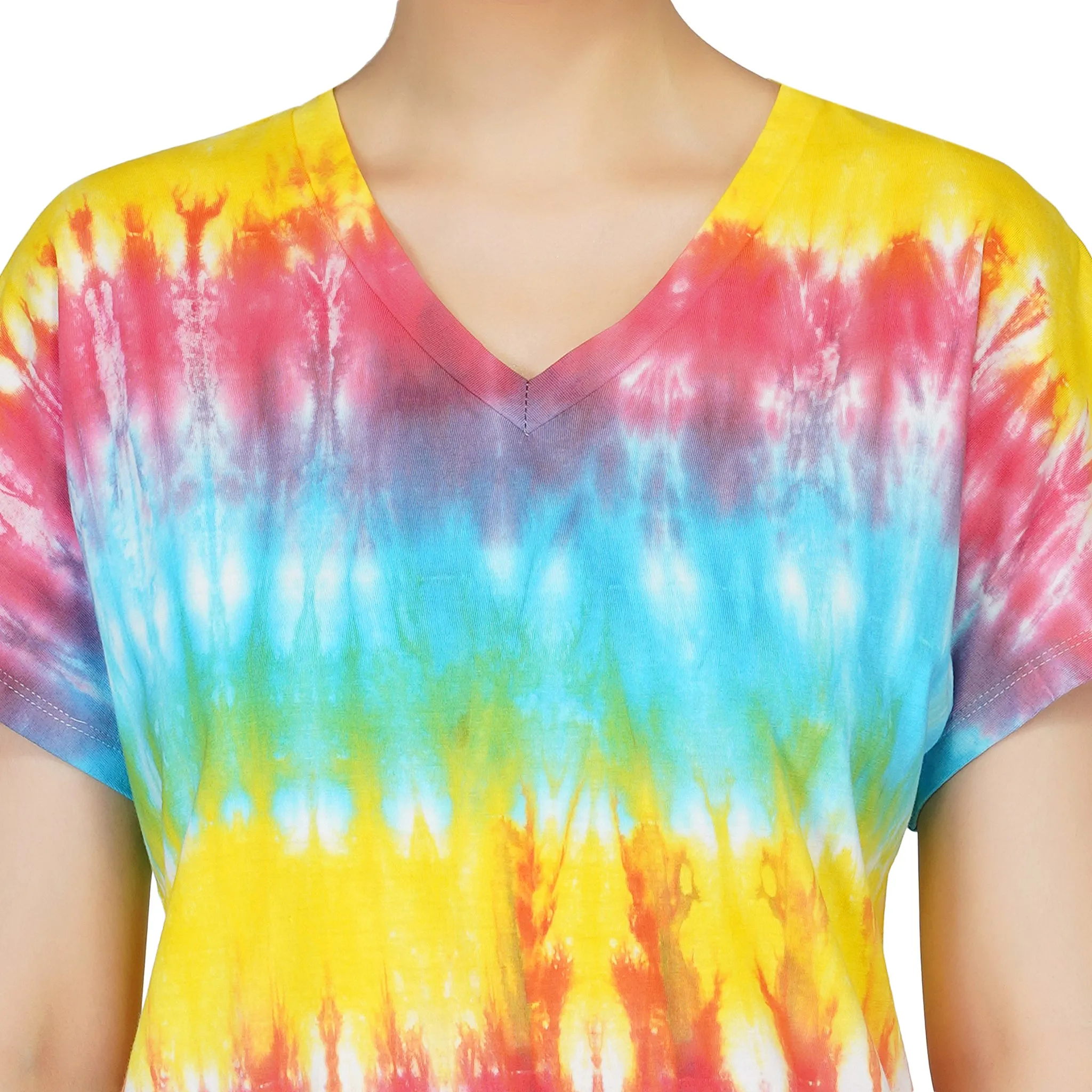 SLAY. Women's Rainbow Tie-Dye Oversized V Neck T shirt & Shorts Co ord Set