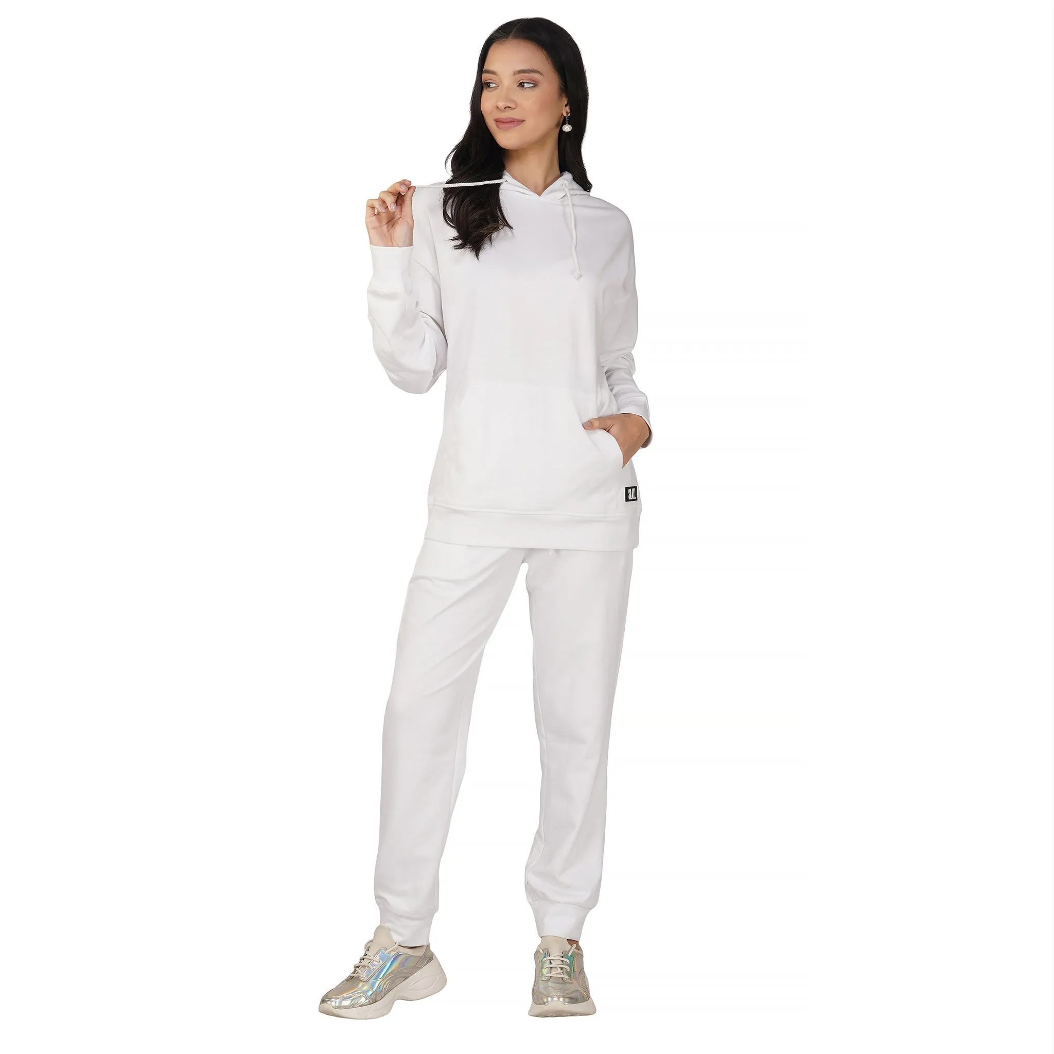 SLAY. Women's White Drop Shoulder Hoodie & Joggers Co-ord Set