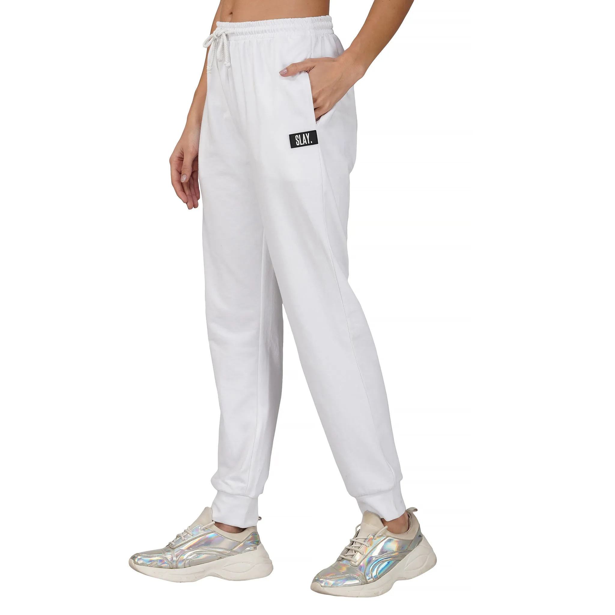 SLAY. Women's White Drop Shoulder Hoodie & Joggers Co-ord Set