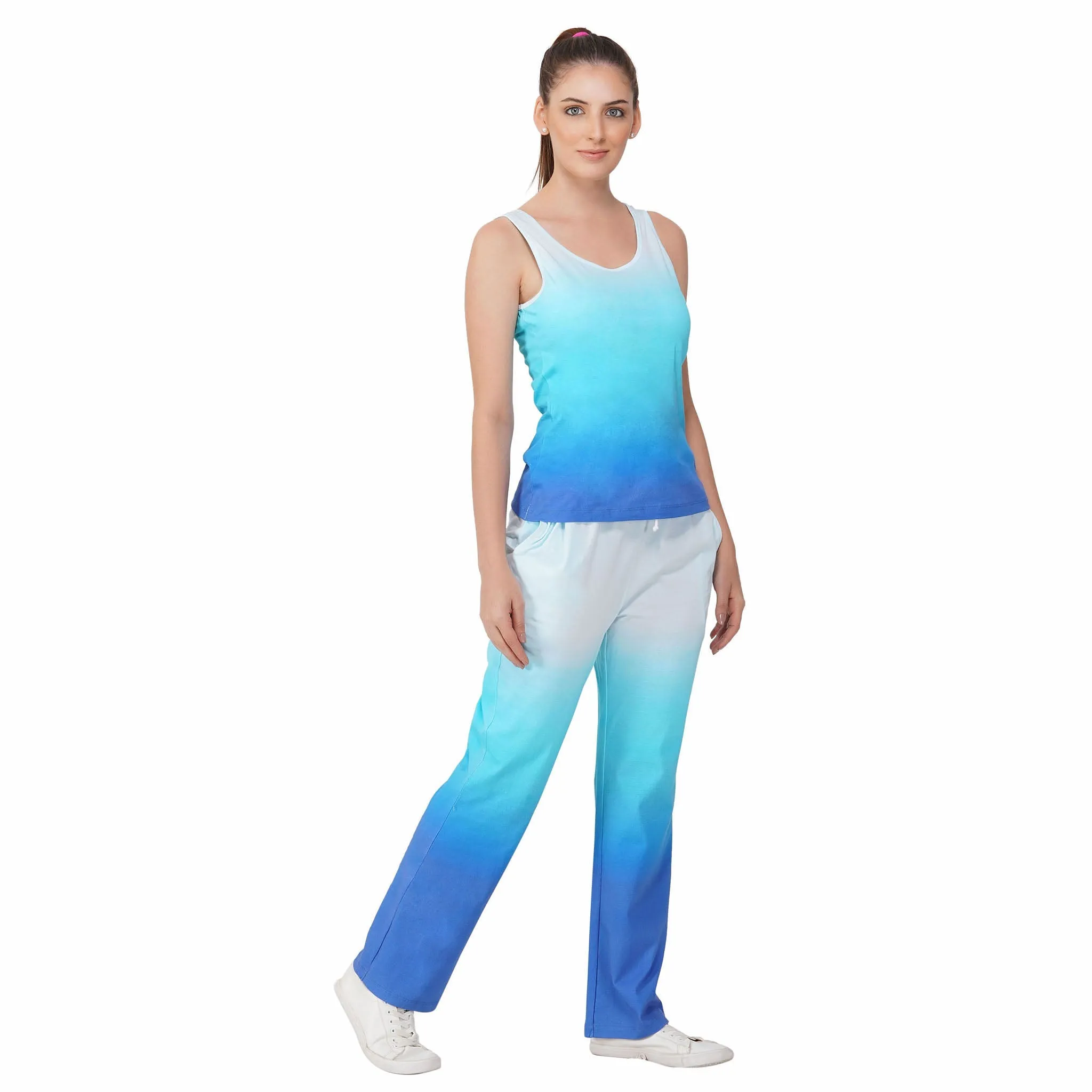 SLAY. Women's White to Blue Ombre Pants