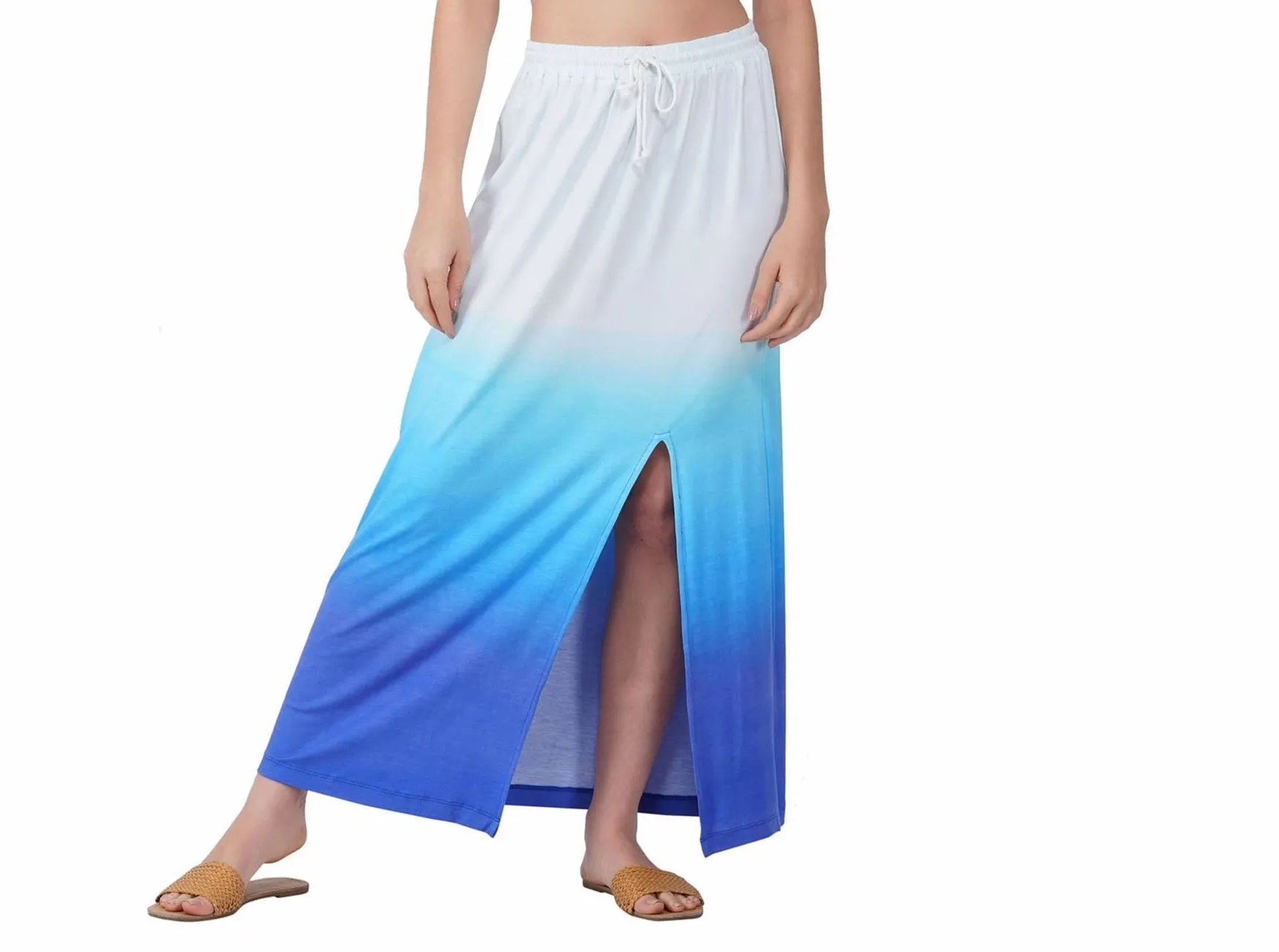 SLAY. Women's White to Blue Ombre Skirt with Slit