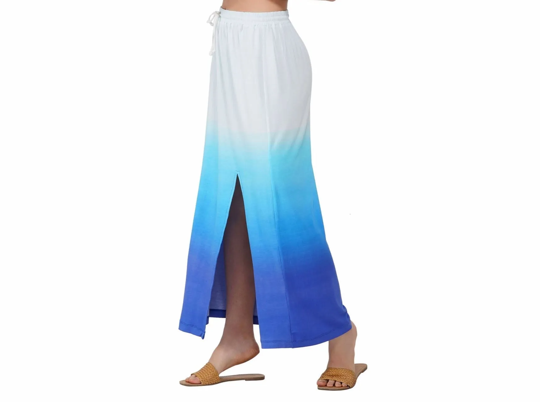 SLAY. Women's White to Blue Ombre Skirt with Slit