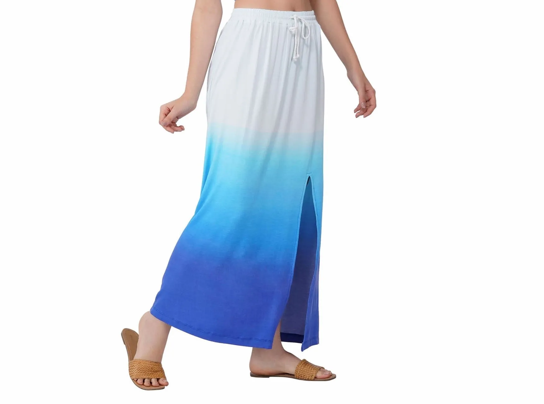 SLAY. Women's White to Blue Ombre Skirt with Slit