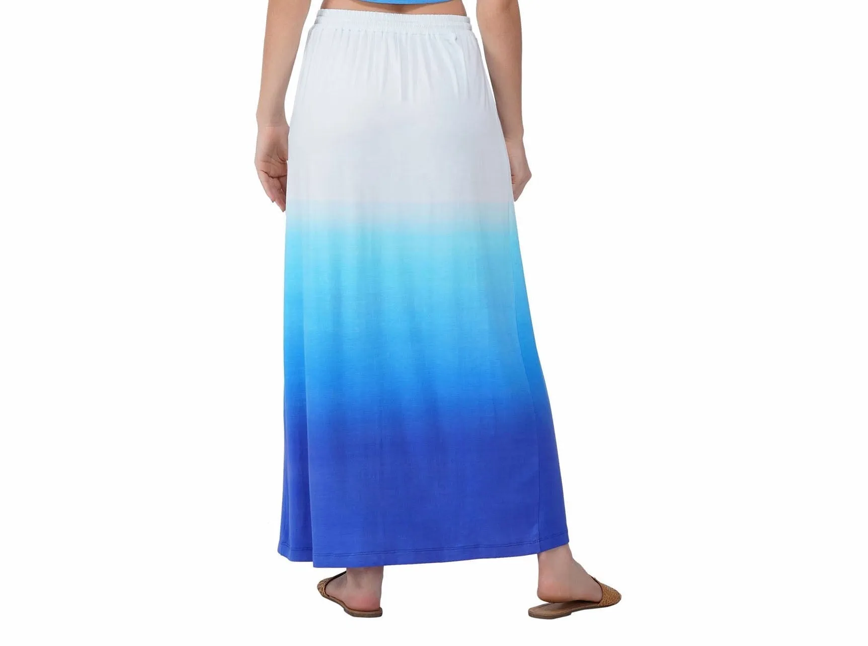 SLAY. Women's White to Blue Ombre Skirt with Slit