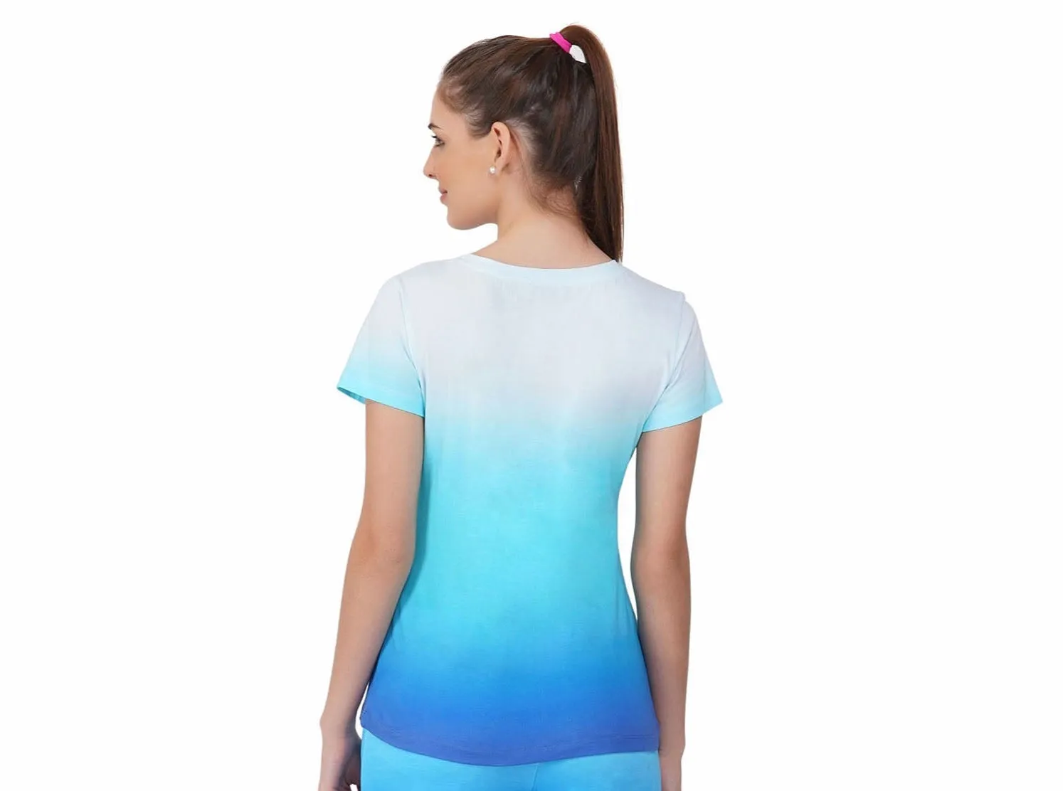 SLAY. Women's White to Blue Ombre T Shirt