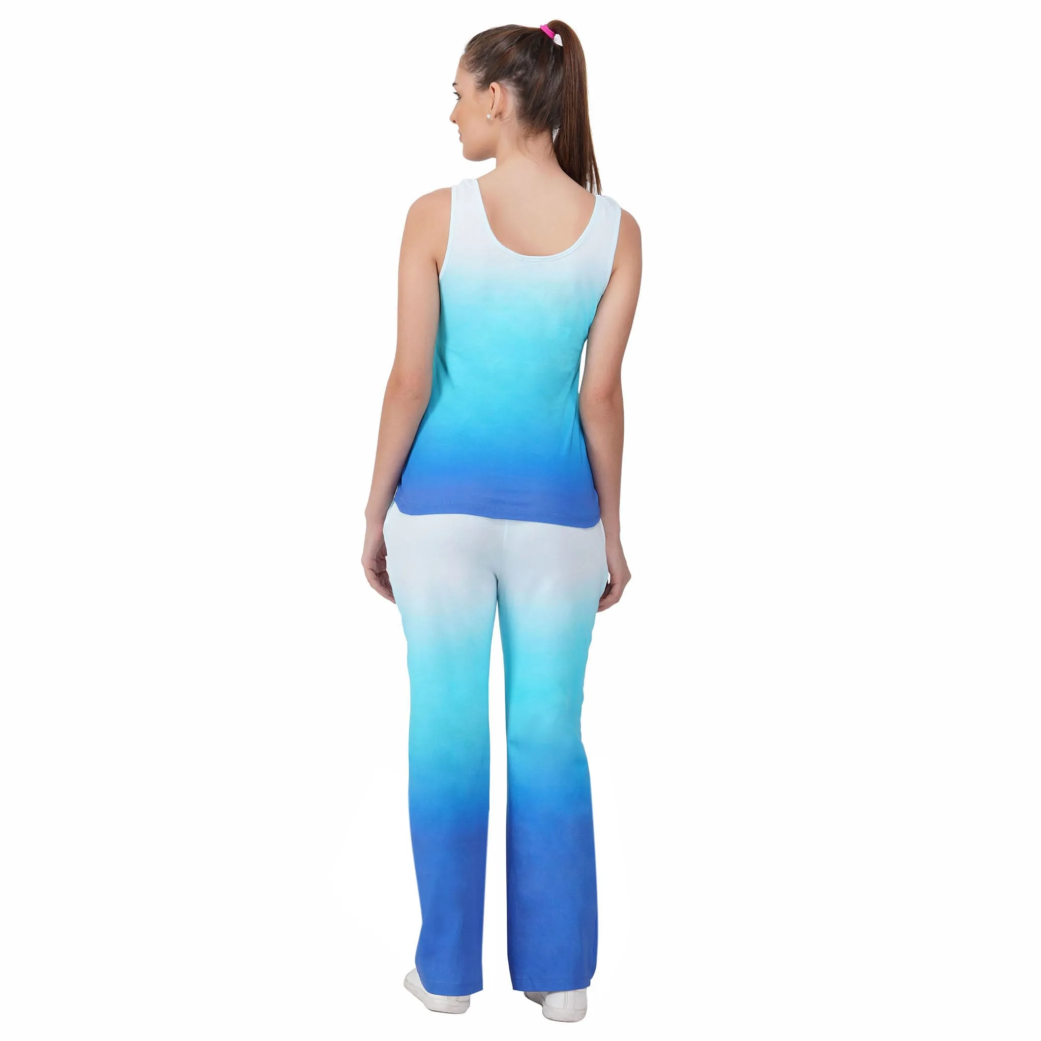 SLAY. Women's White to Blue Ombre Tank Top & Pants Co-ord Set