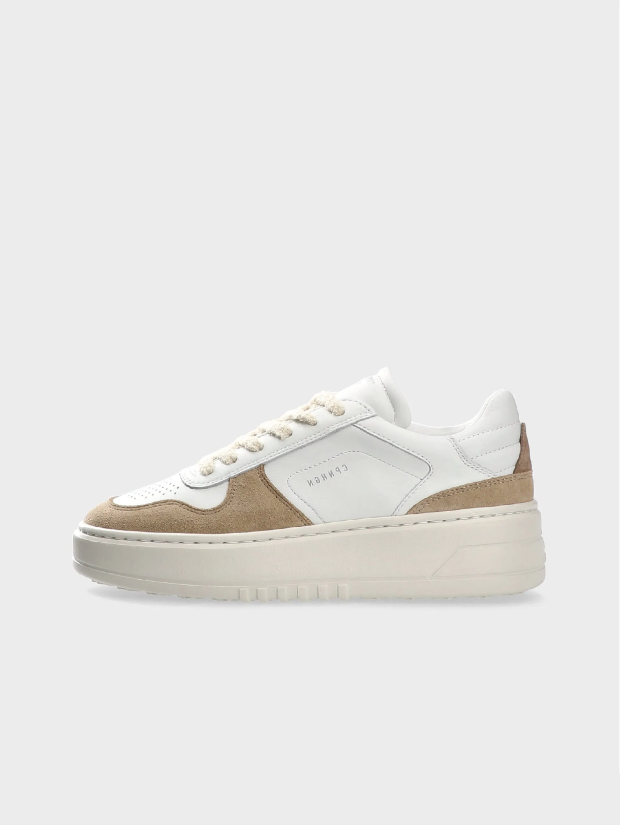 Sneakers Platform in Suede e Pelle Bianco/Beige