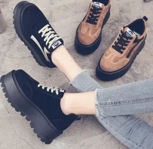 Suede Platform Sporty Side Lines Black Brown Green Boots