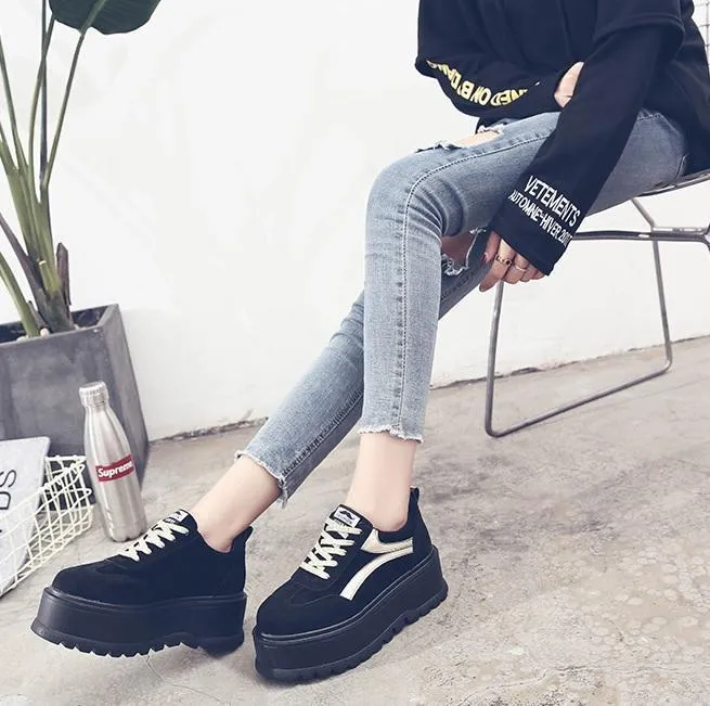 Suede Platform Sporty Side Lines Black Brown Green Boots