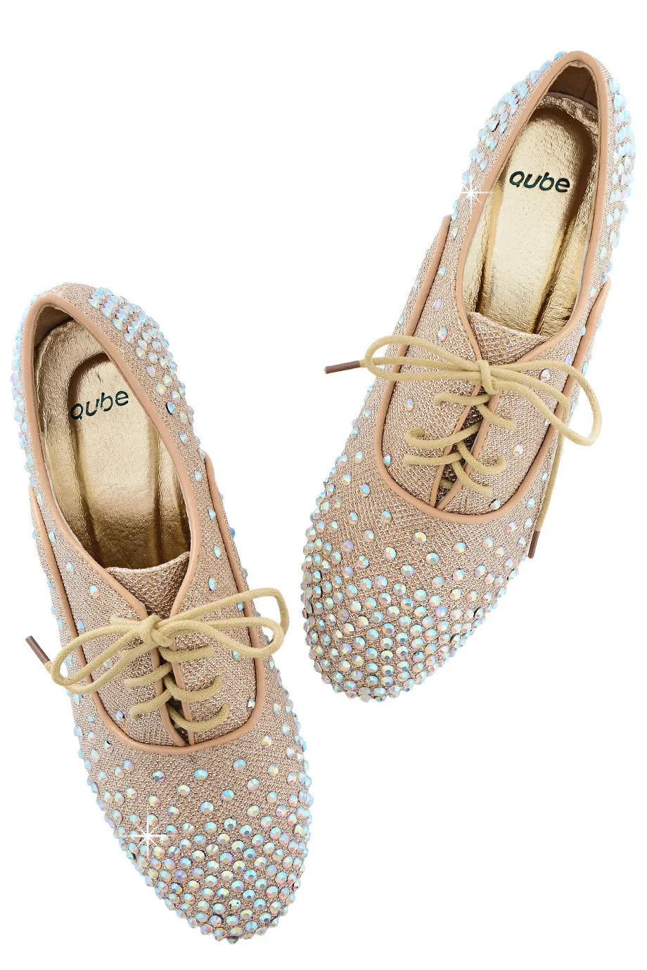 TANIA Champagne Lace Up Flat Shoes