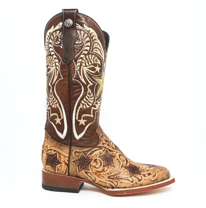 Tanner Mark Women's Dirt Road Diva Hand Tooled Square Toe Leather Boots Orix Cognac TML207087