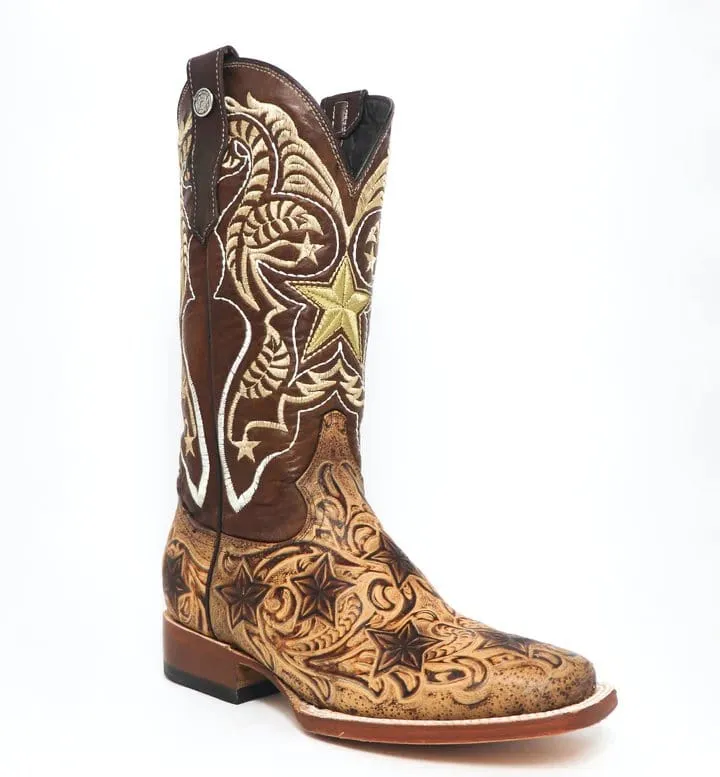 Tanner Mark Women's Dirt Road Diva Hand Tooled Square Toe Leather Boots Orix Cognac TML207087