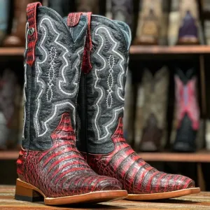 Tanner Mark Women's 'Scarlet' Print Caiman Belly Square Toe Boots Burgundy TML207069