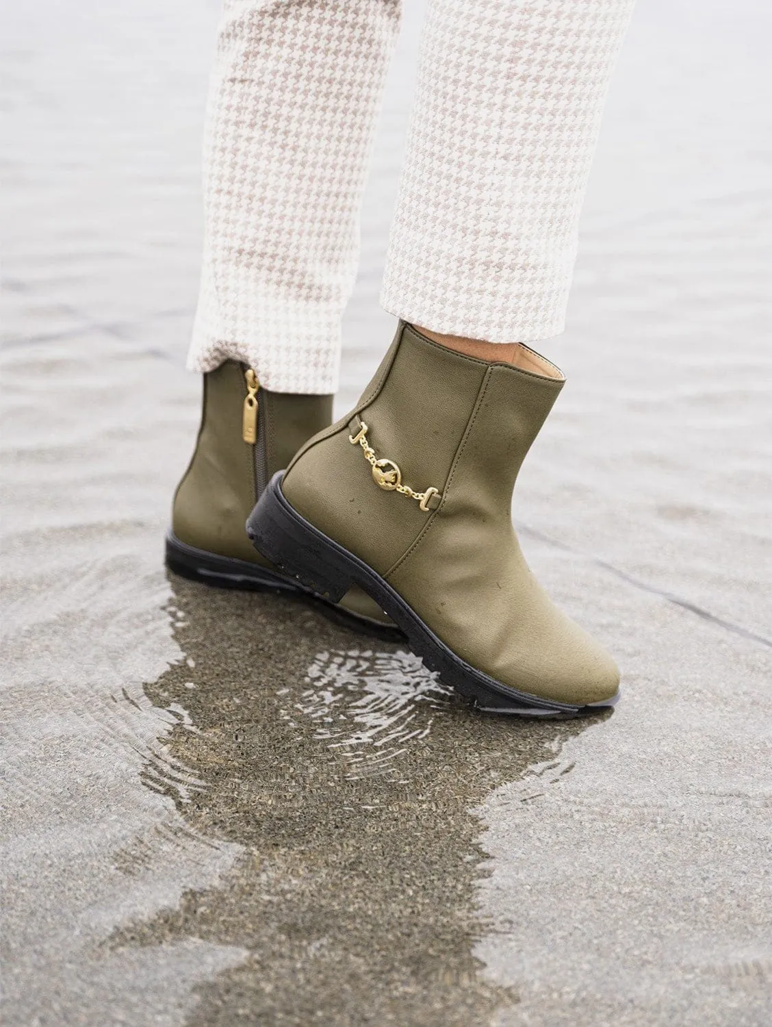 Victory Vegan Leather Ankle Boots | Khaki