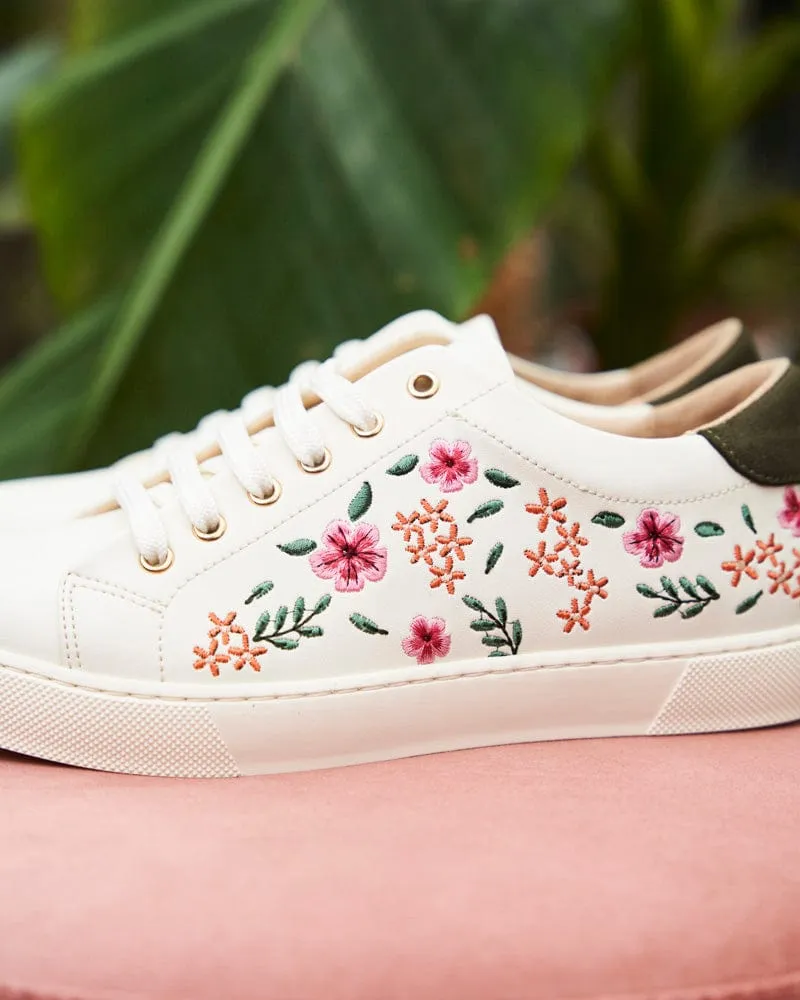 Virevolte Recycled Grain Leather Embroidered Vegan Sneakers | Primrose