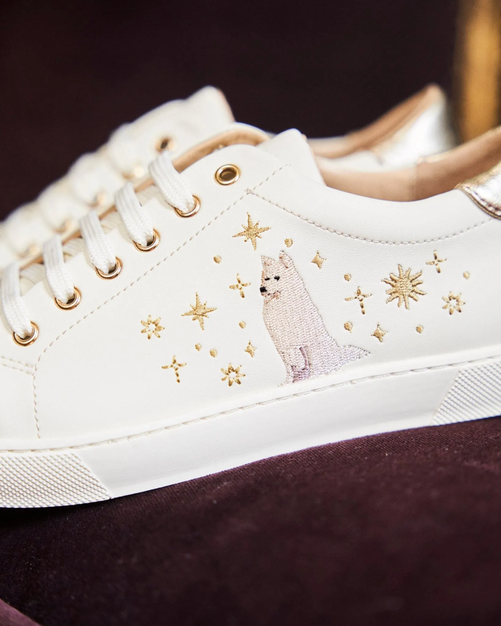 Virevolte Vegan Leather Embroidered Sneakers | Cinnamon