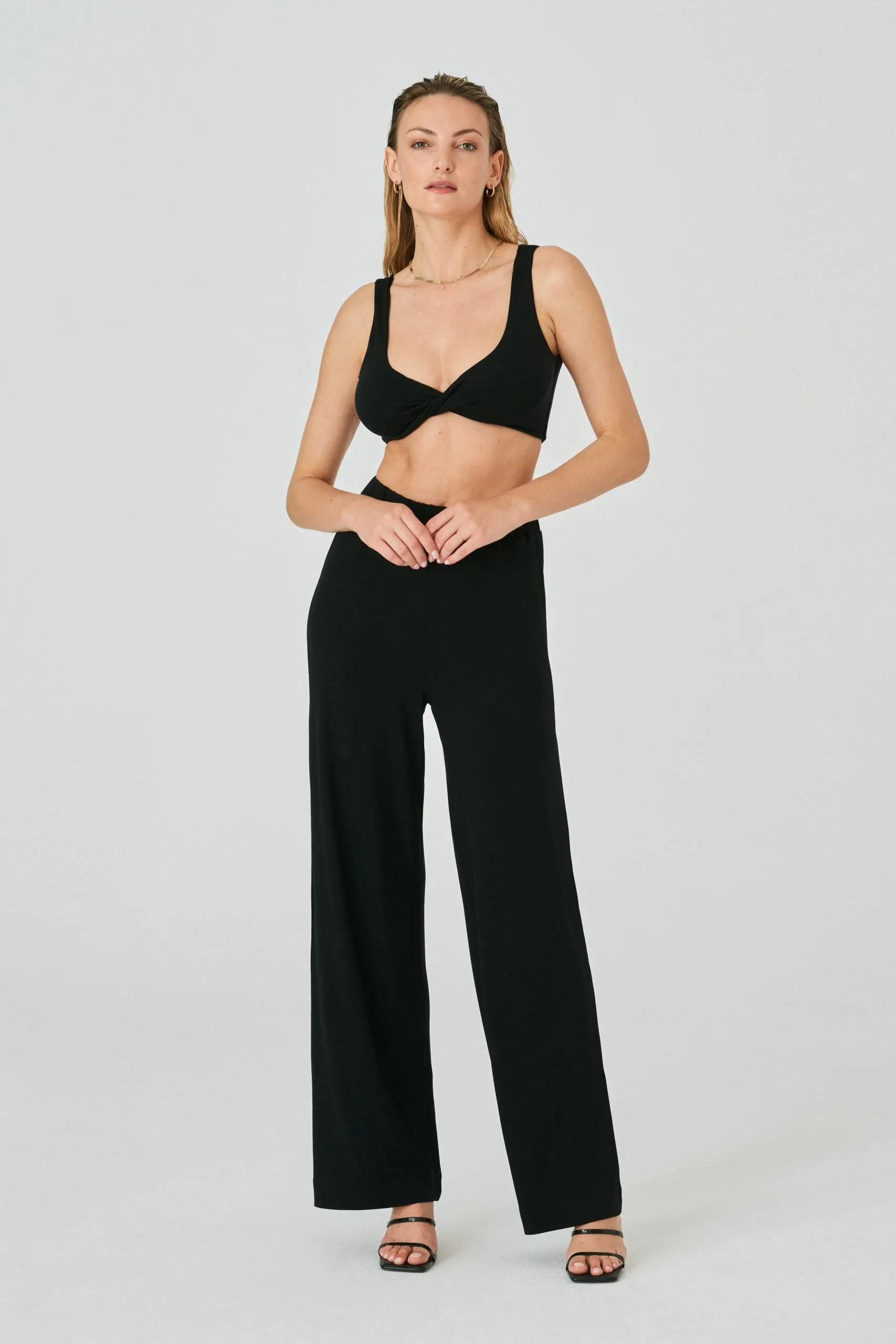 Wide Leg Knit Pants Black