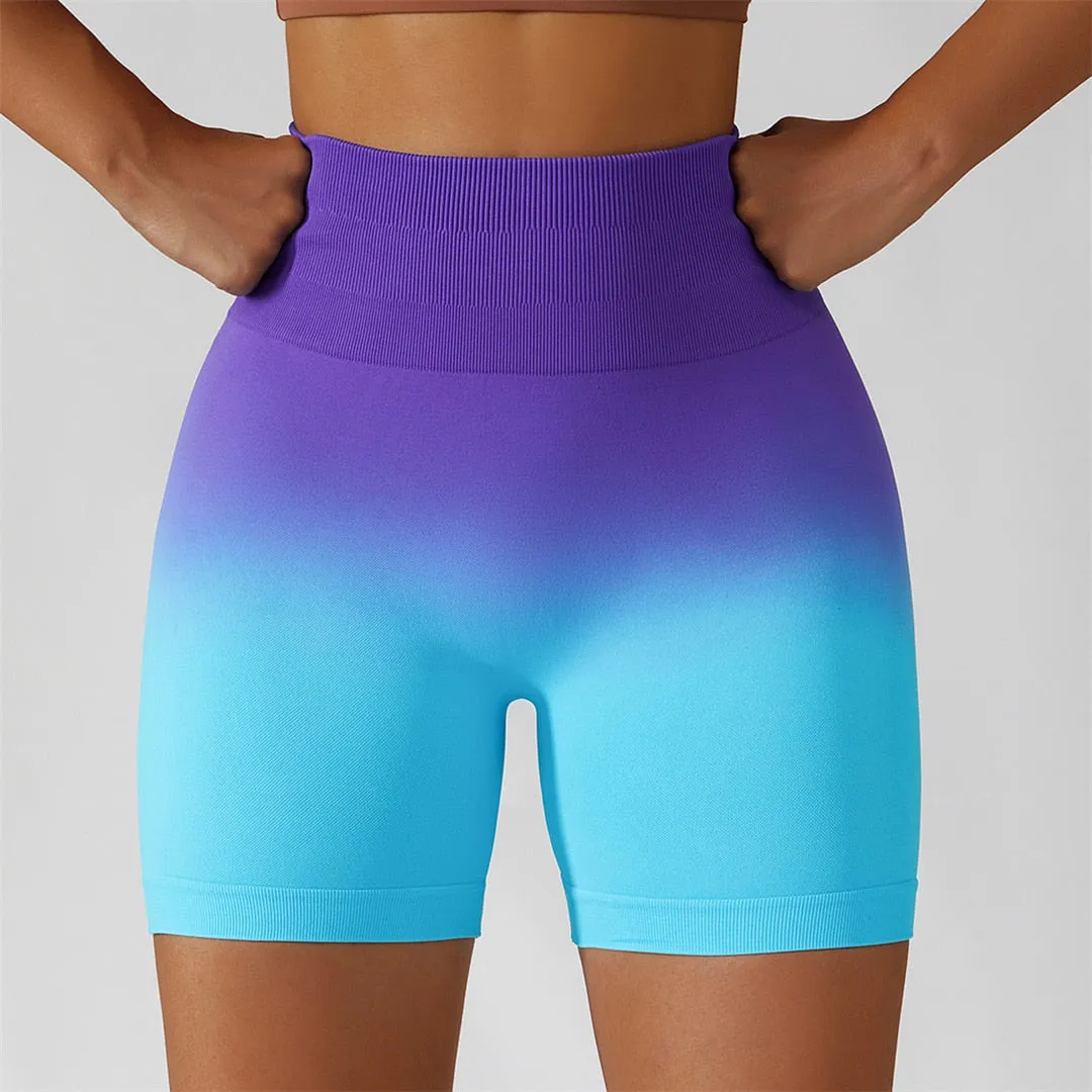 Women Seamless Short Gym Jogging Running Sports Shorts High Waist Gradient Push Up Scrunch Butt Shorts Yoga Clothing Female A084