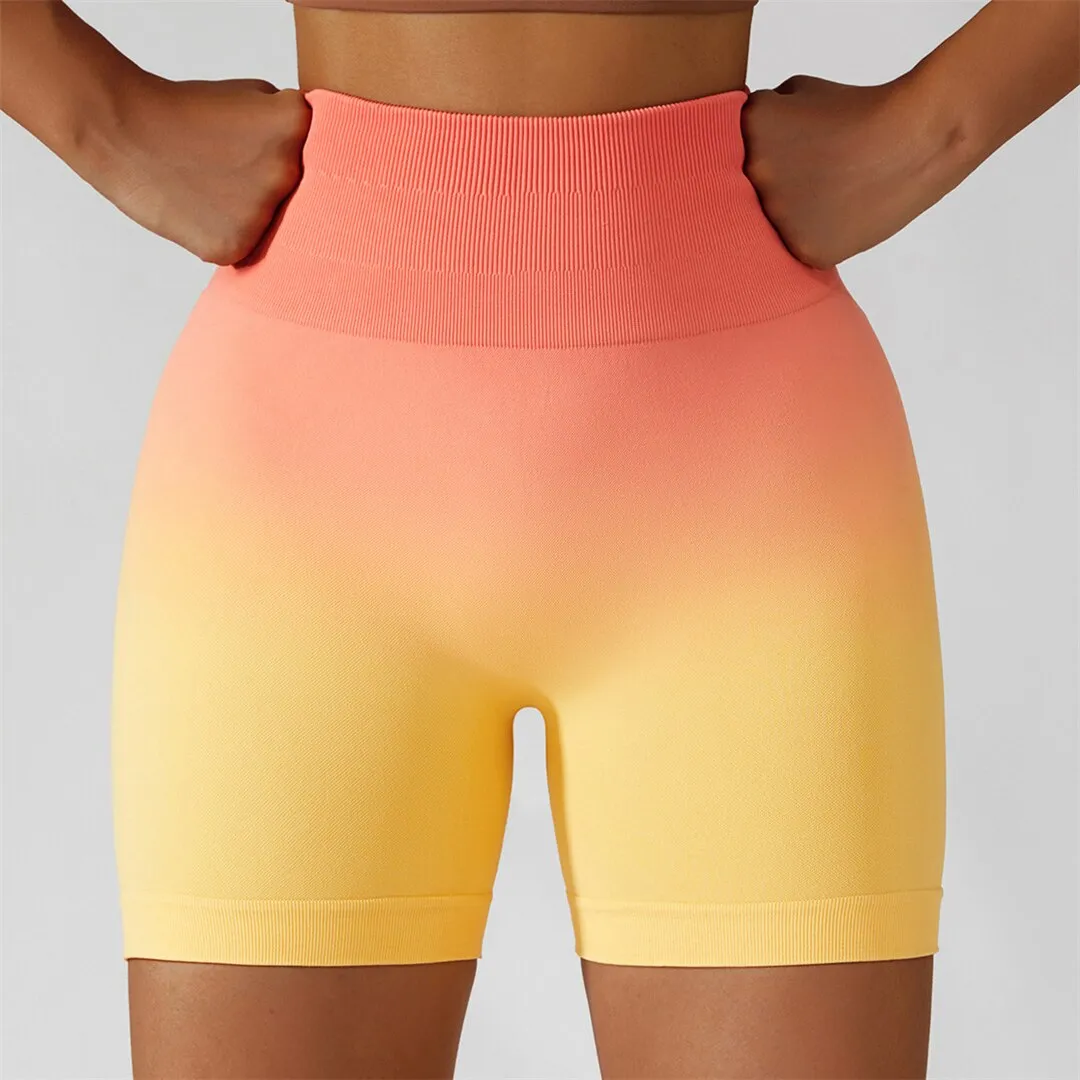 Women Seamless Short Gym Jogging Running Sports Shorts High Waist Gradient Push Up Scrunch Butt Shorts Yoga Clothing Female A084